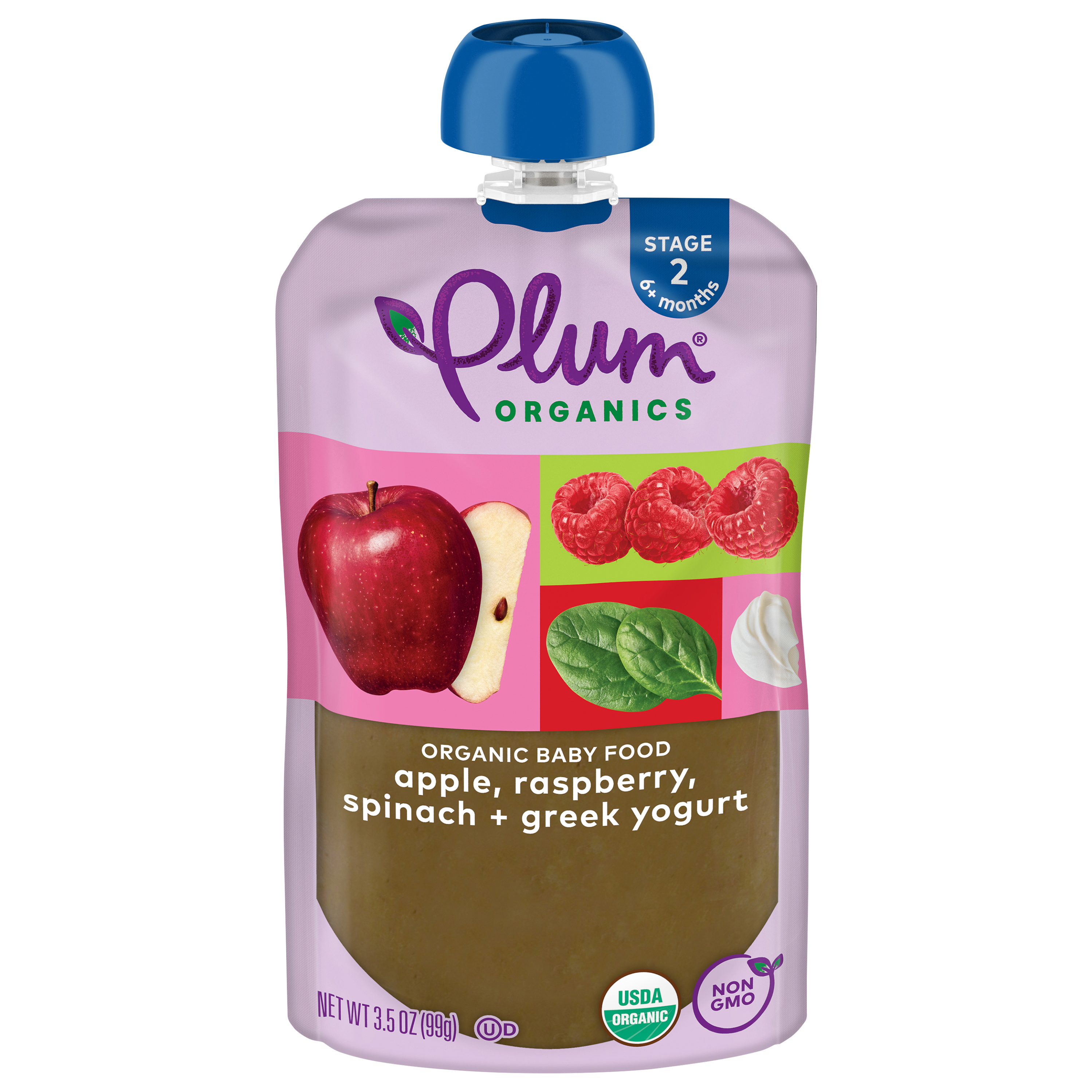 Plum Organics® Stage 2 Organic Baby Food Apple, Raspberry, Spinach + Greek Yogurt 3.5oz Pouch