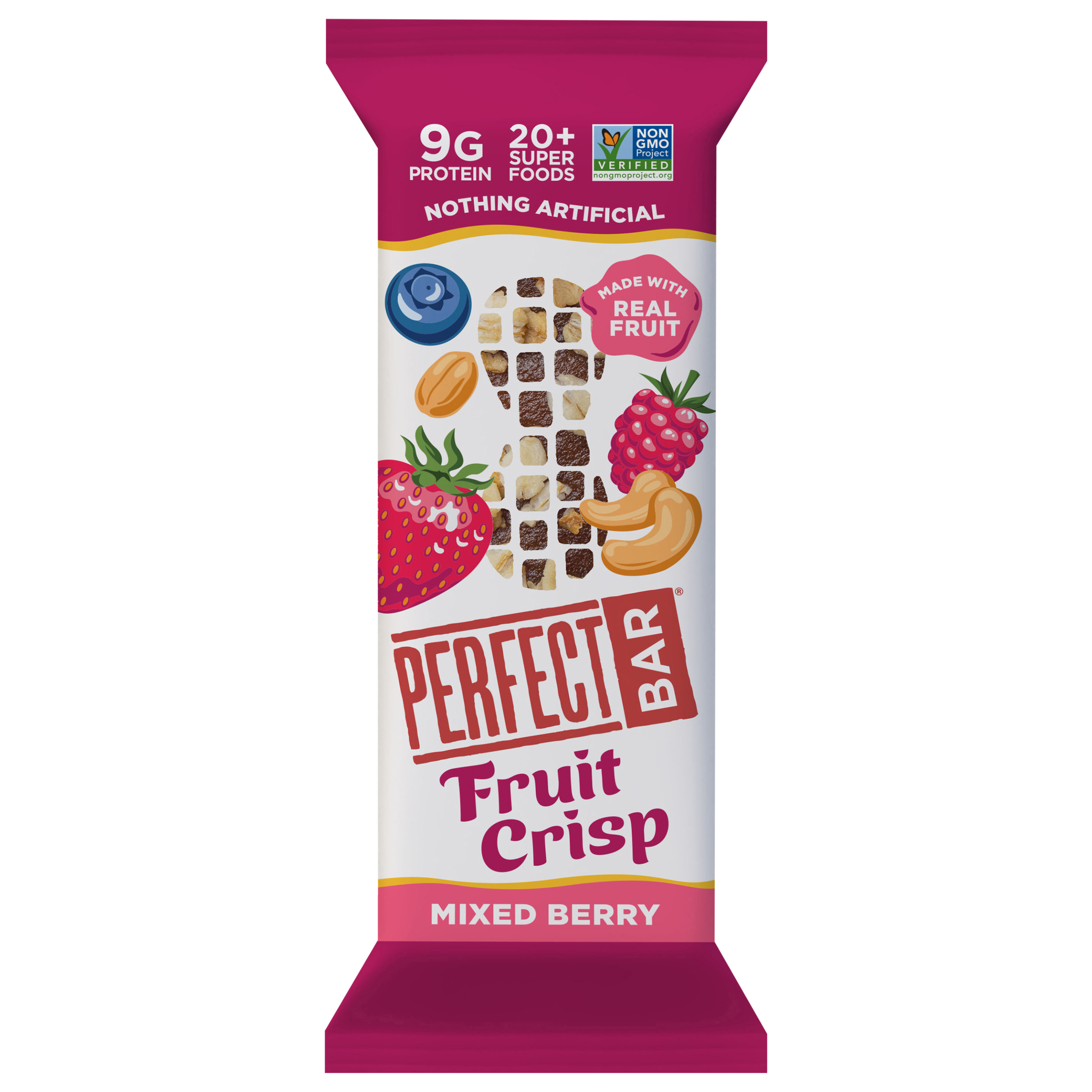 Perfect Bar Fruit Crisp Gluten-Free Mixed Berry Nut Butter Protein Bar, Kosher,