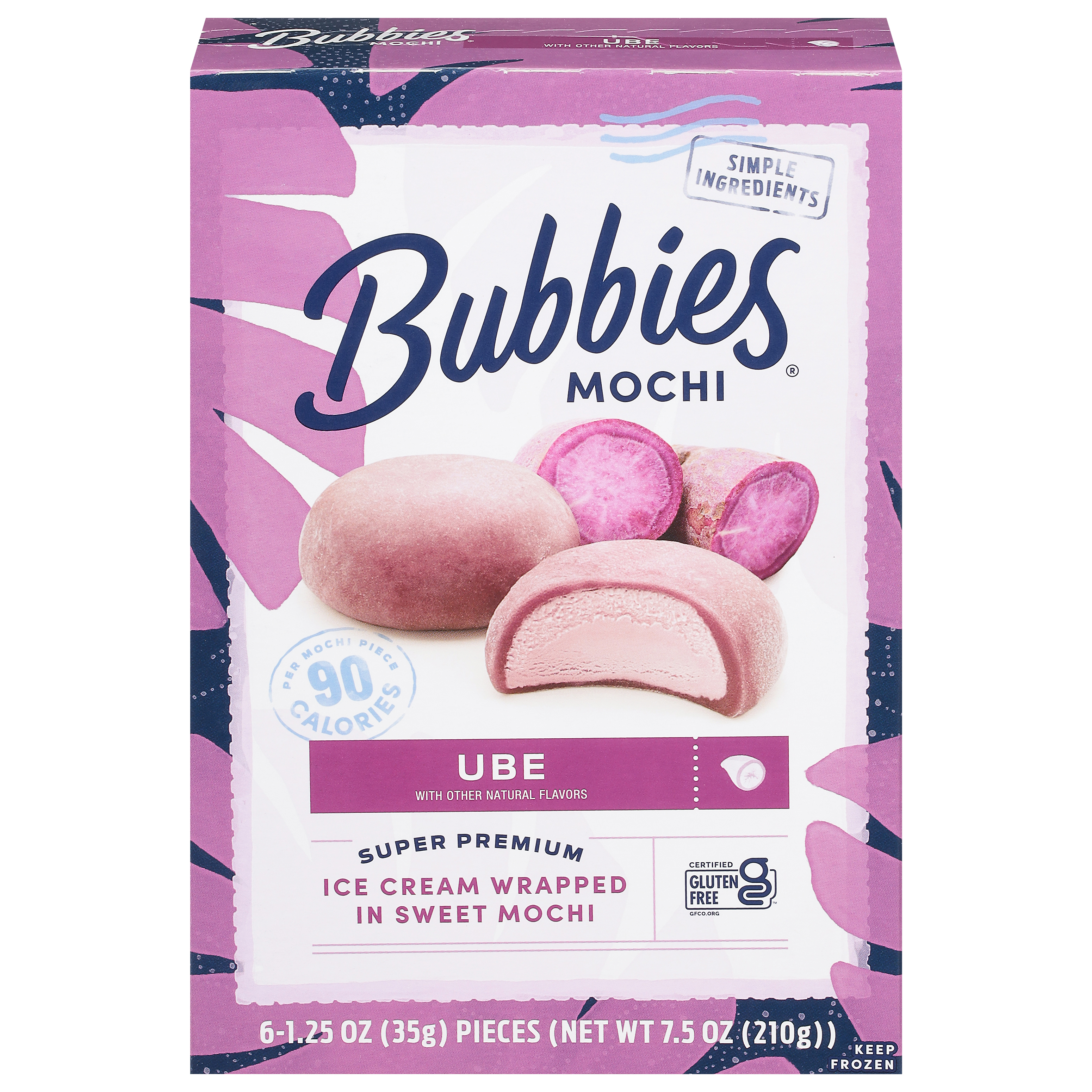 Bubbies Super Premium Ube Ice Cream 6 - 1.25 oz Pieces