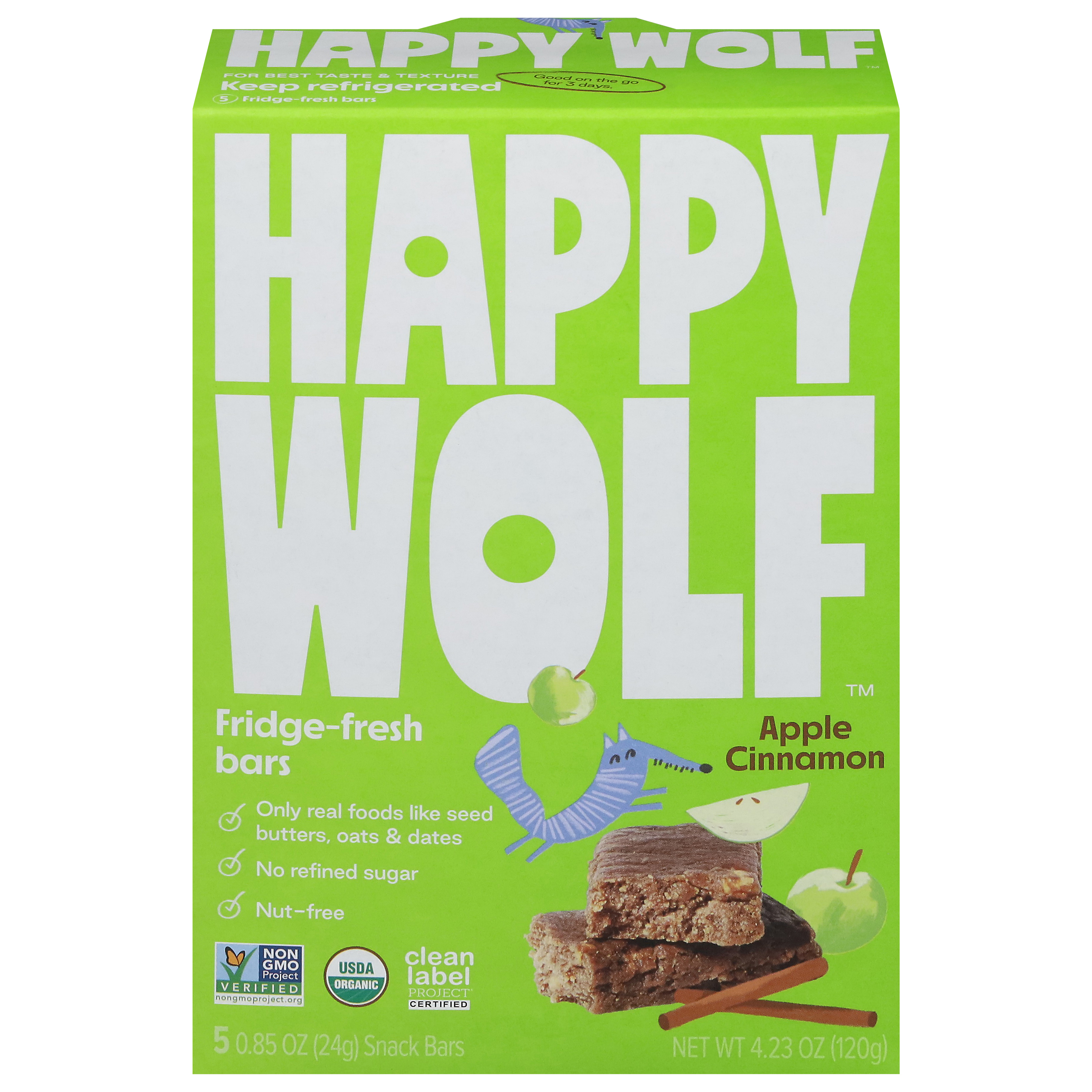 Happy Wolf Fridge-Fresh Apple Cinnamon Snack Bars 5 - 0.85 oz ea