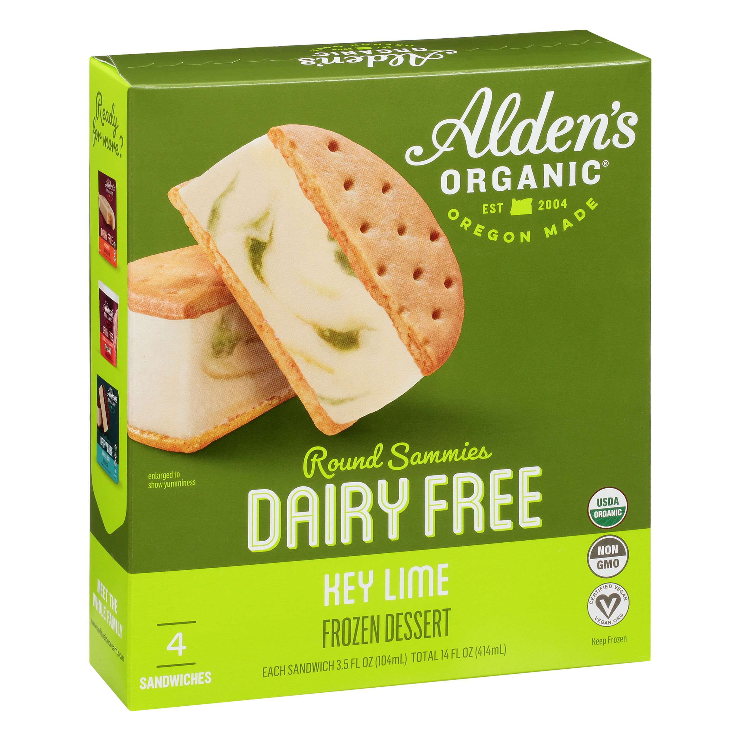 Aldens Organic Round Sammies Dairy Free Key Lime Frozen Dessert