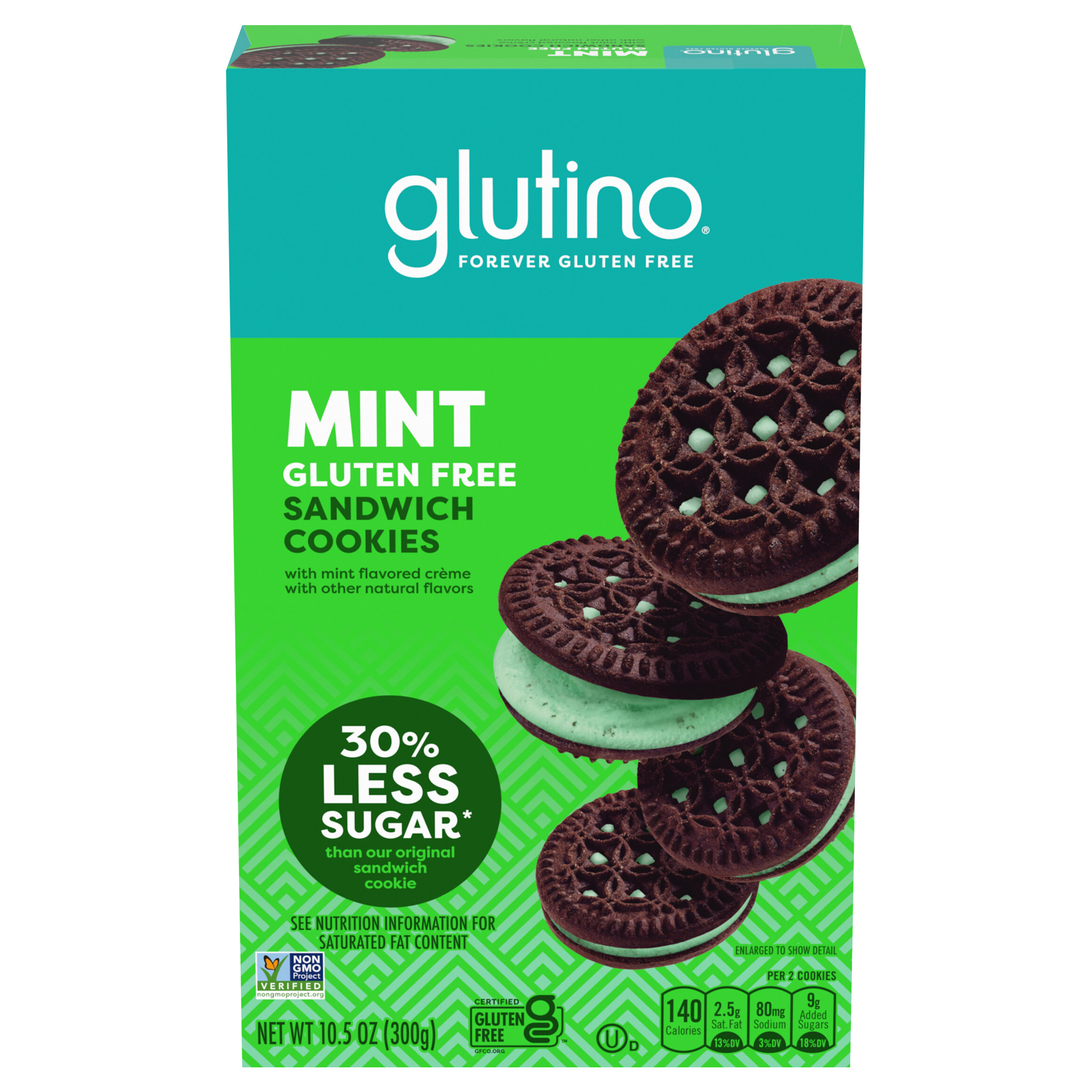 Glutino Gluten Free Mint Flavored Sandwich Cookies, Gluten Free Snacks, 10.5 oz.