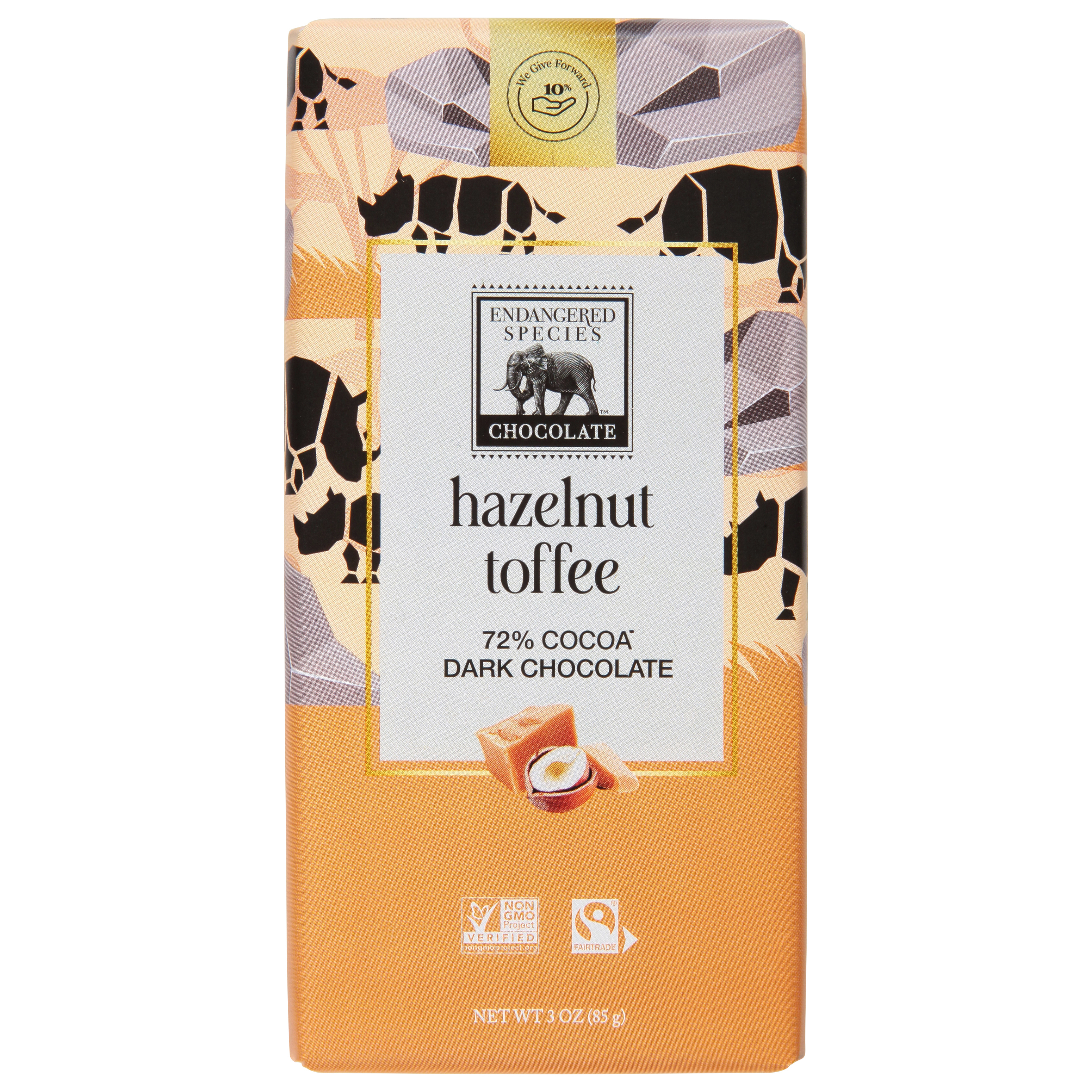 Endangered Species Hazelnut Toffee 72% Cocoa Dark Chocolate