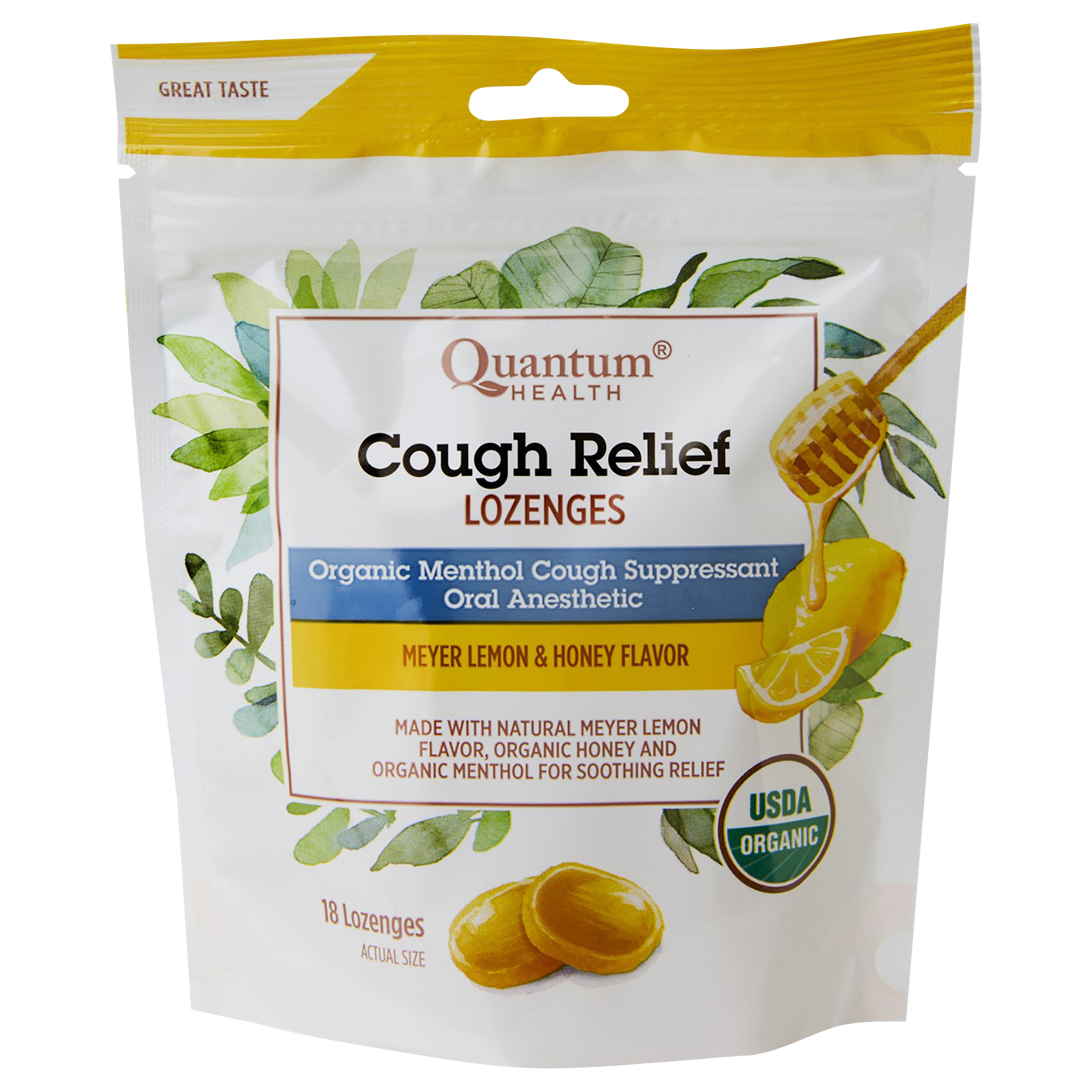Quantum Health Lozenges Meyer Lemon & Honey Flavor Cough Relief 18 Lozenges