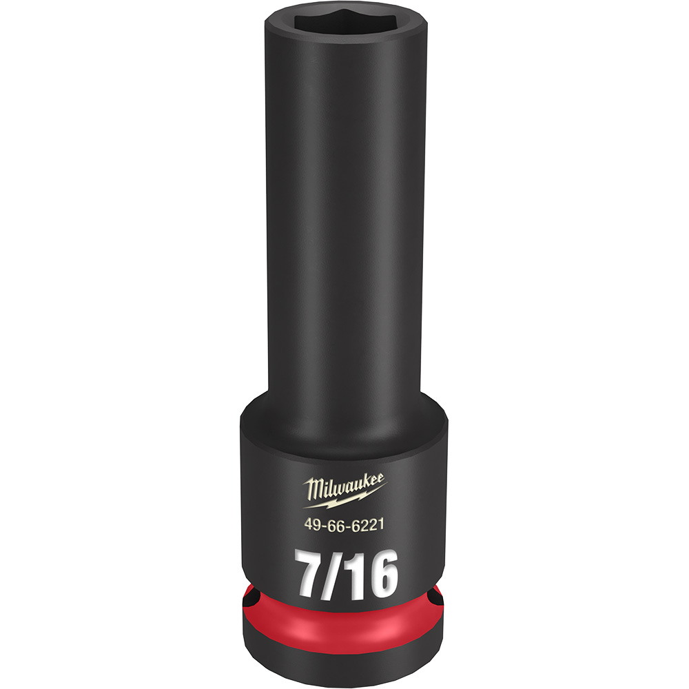 Product image for Milwaukee 49-66-6221 SHOCKWAVE™ Impact Duty™ 7/16" Deep 6-Point Socket, 1/2" Drive