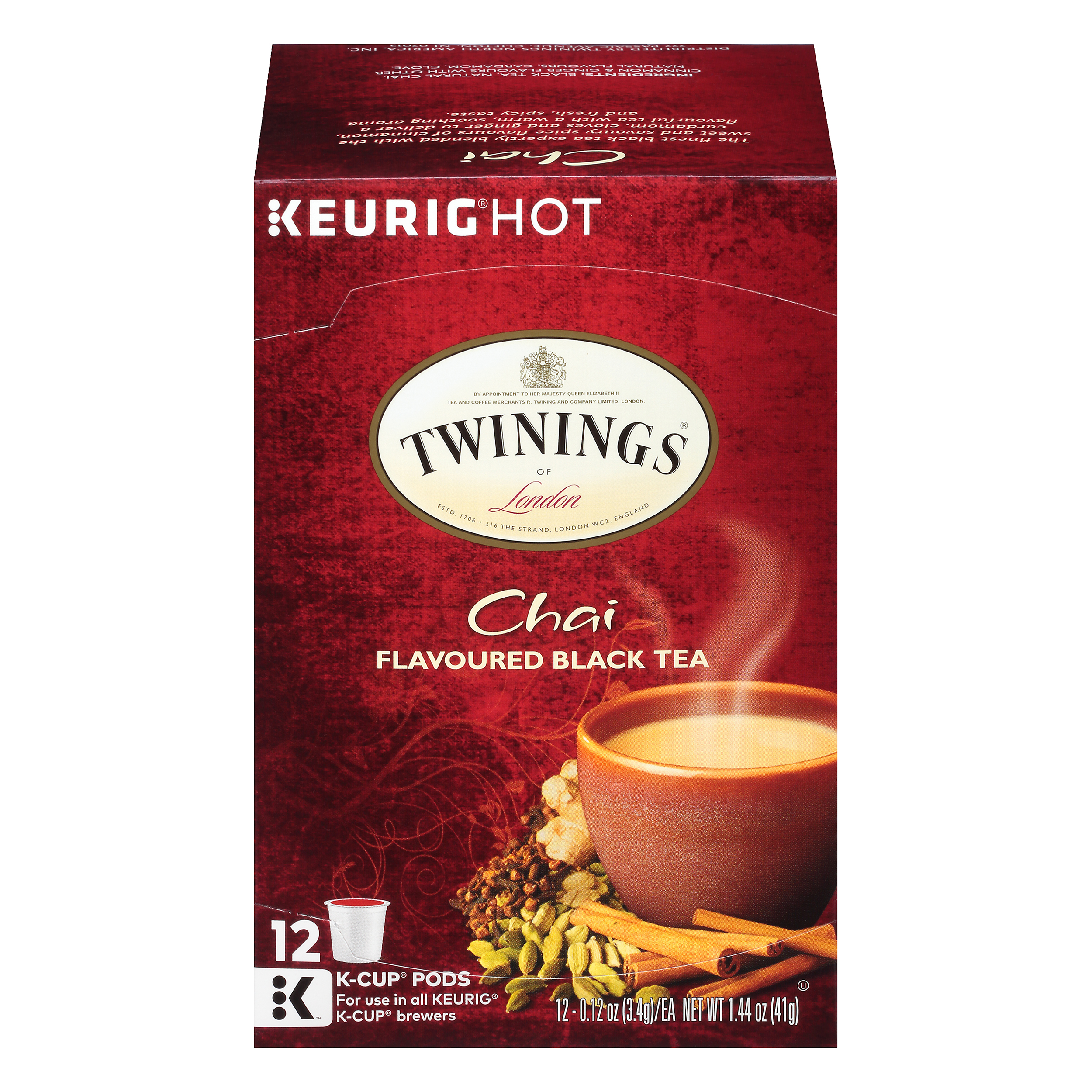Twinings of London® Chai Flavoured Black Tea 12 ct K-Cup® Pods 1.44 oz. Box