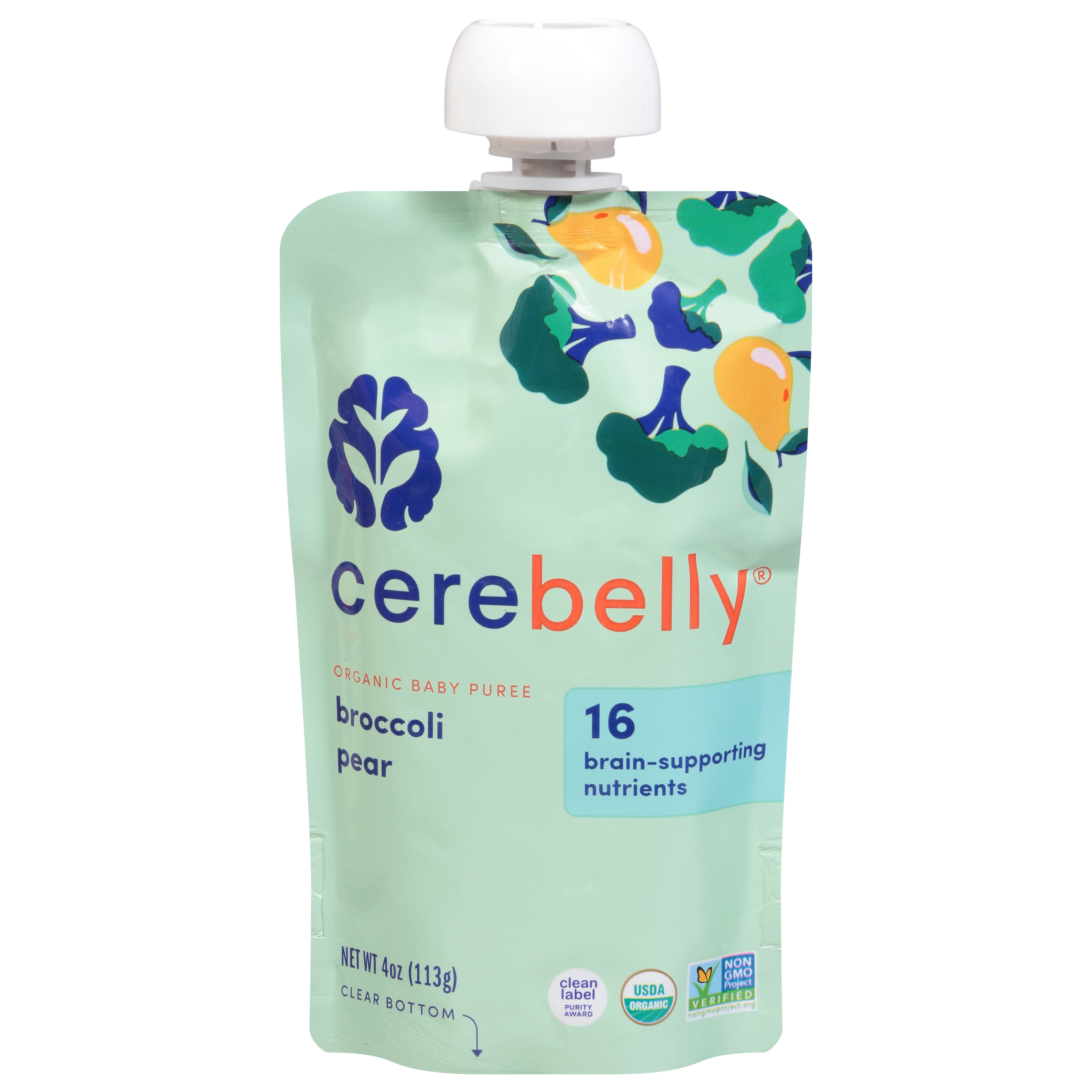 Cerebelly Organic Broccoli, Pear Baby Puree