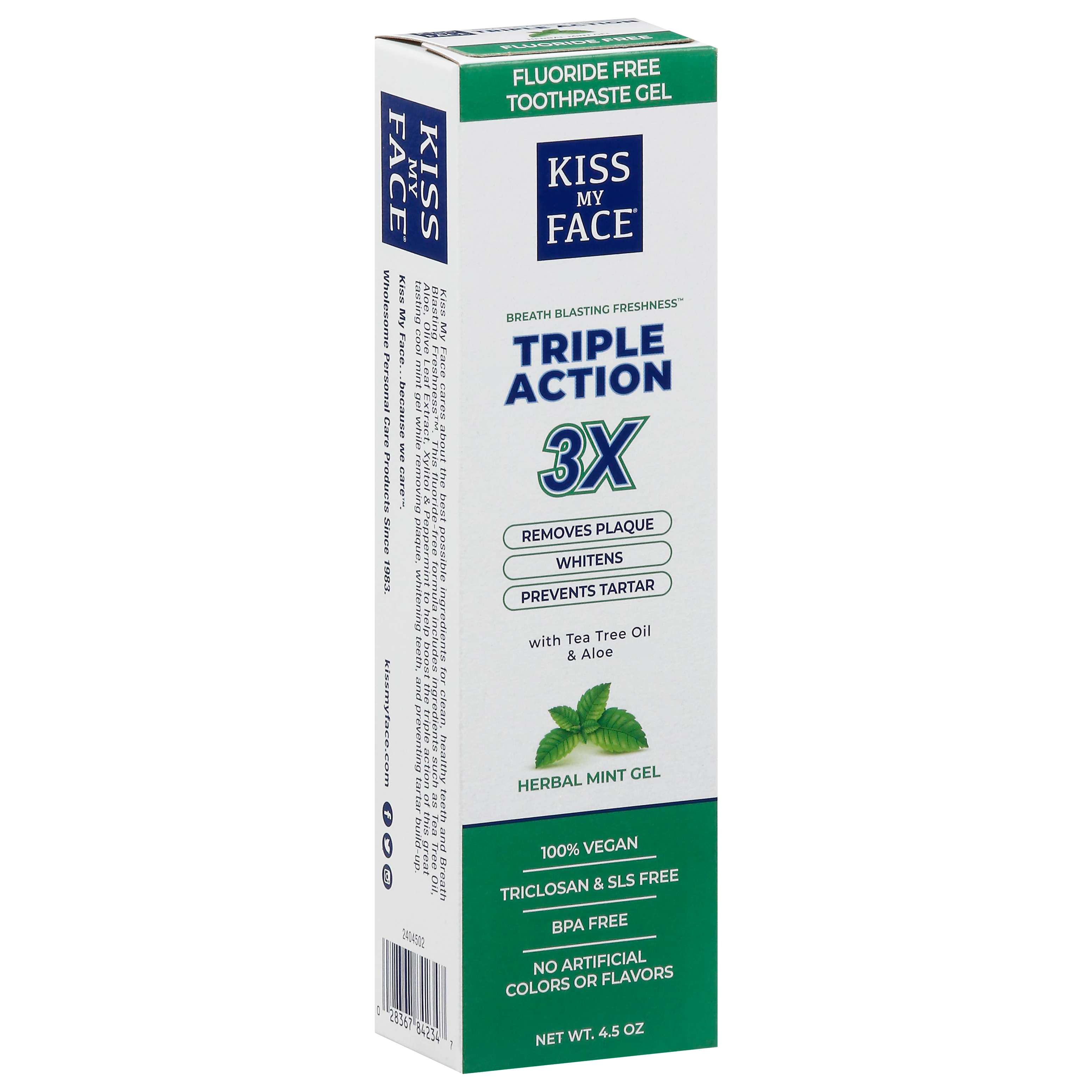 Kiss My Face Triple Action Herbal Mint Fluoride Free Toothpaste Gel