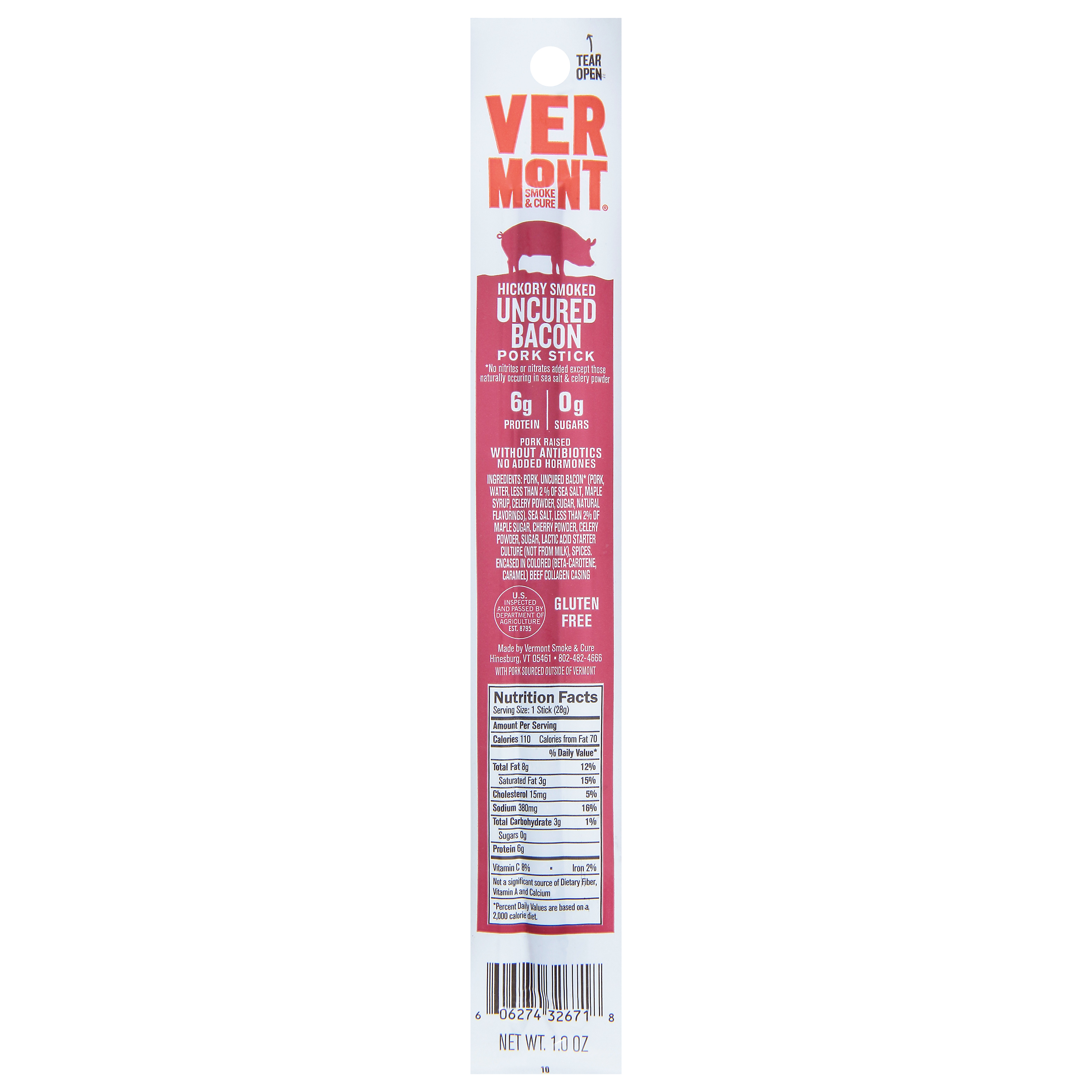 Vermont Smoke & Cure Uncured Bacon Hickory Smoked Pork Stick