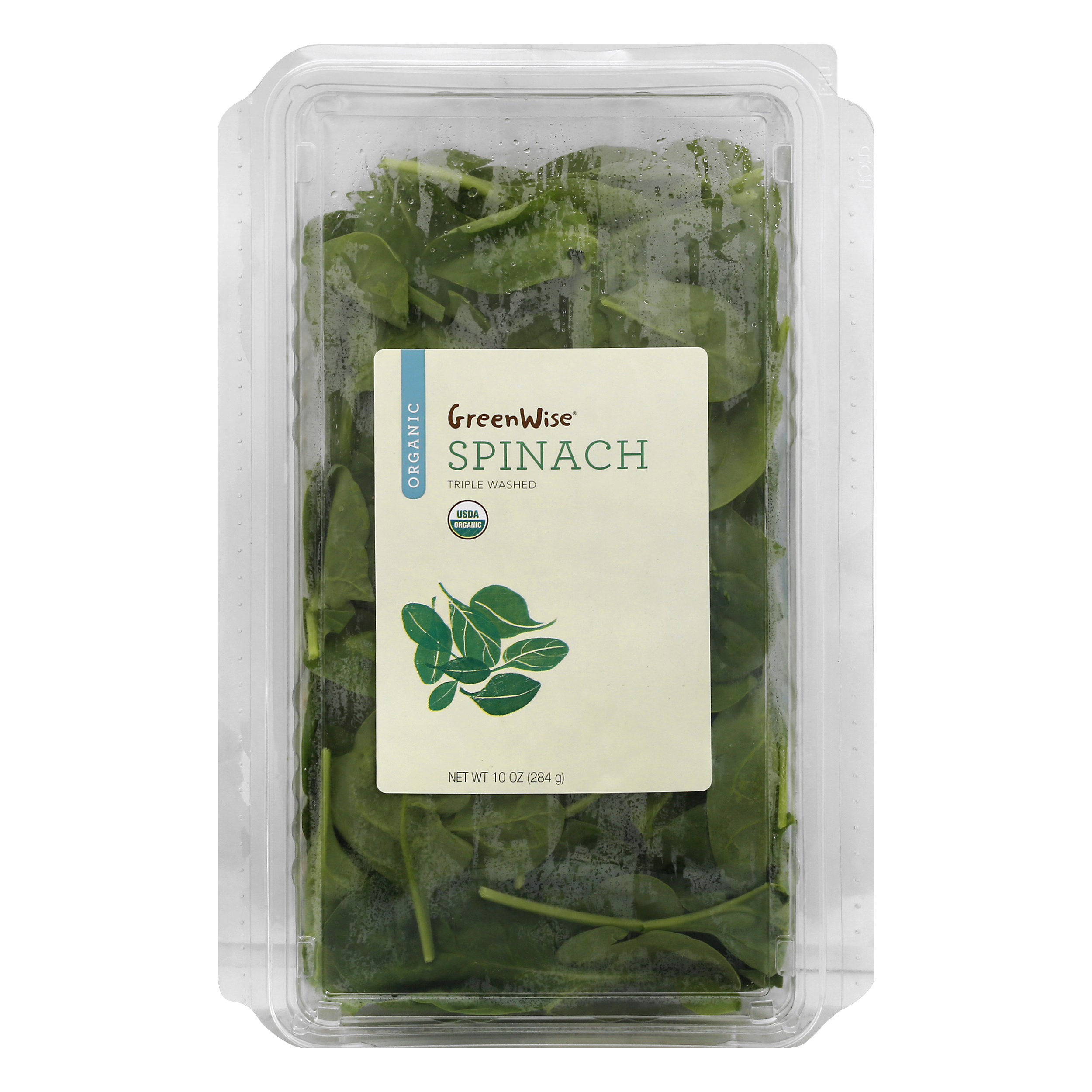 GreenWise Organic Triple Washed Spinach 10 oz CLAM SHELL