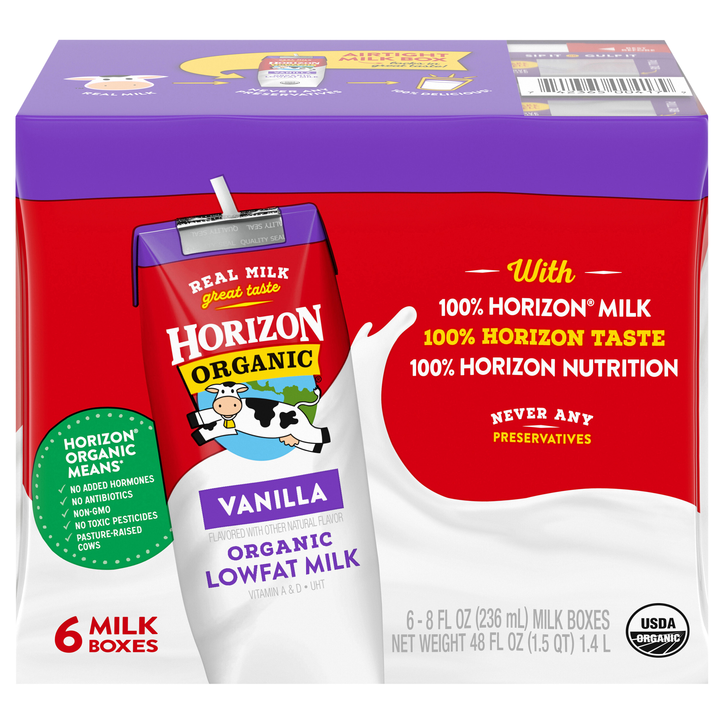 Horizon Organic Shelf-Stable 1% Low Fat Milk Boxes, Vanilla, 8 oz.,