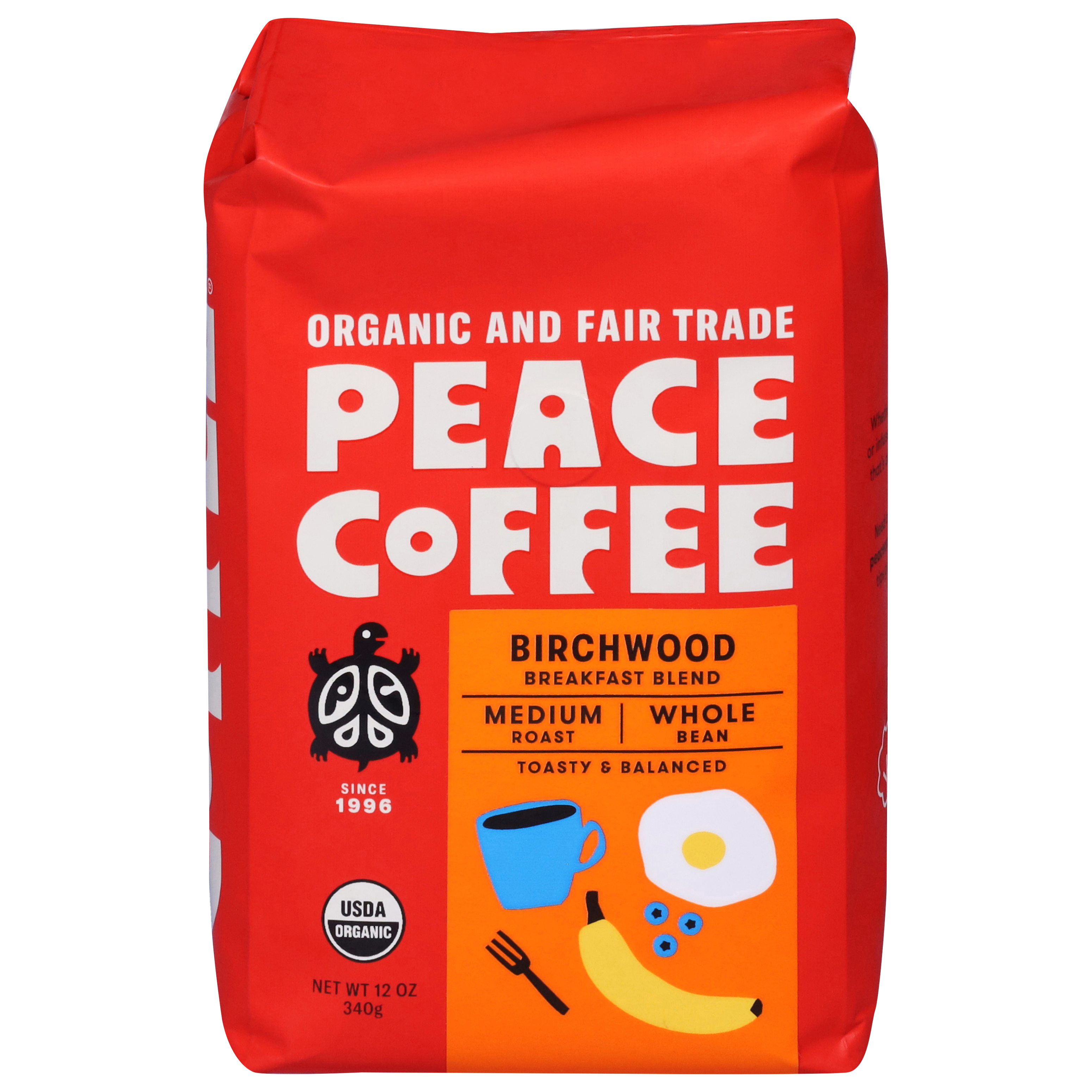 Peace Coffee Whole Bean Medium Roast Birchwood Breakfast Blend Coffee