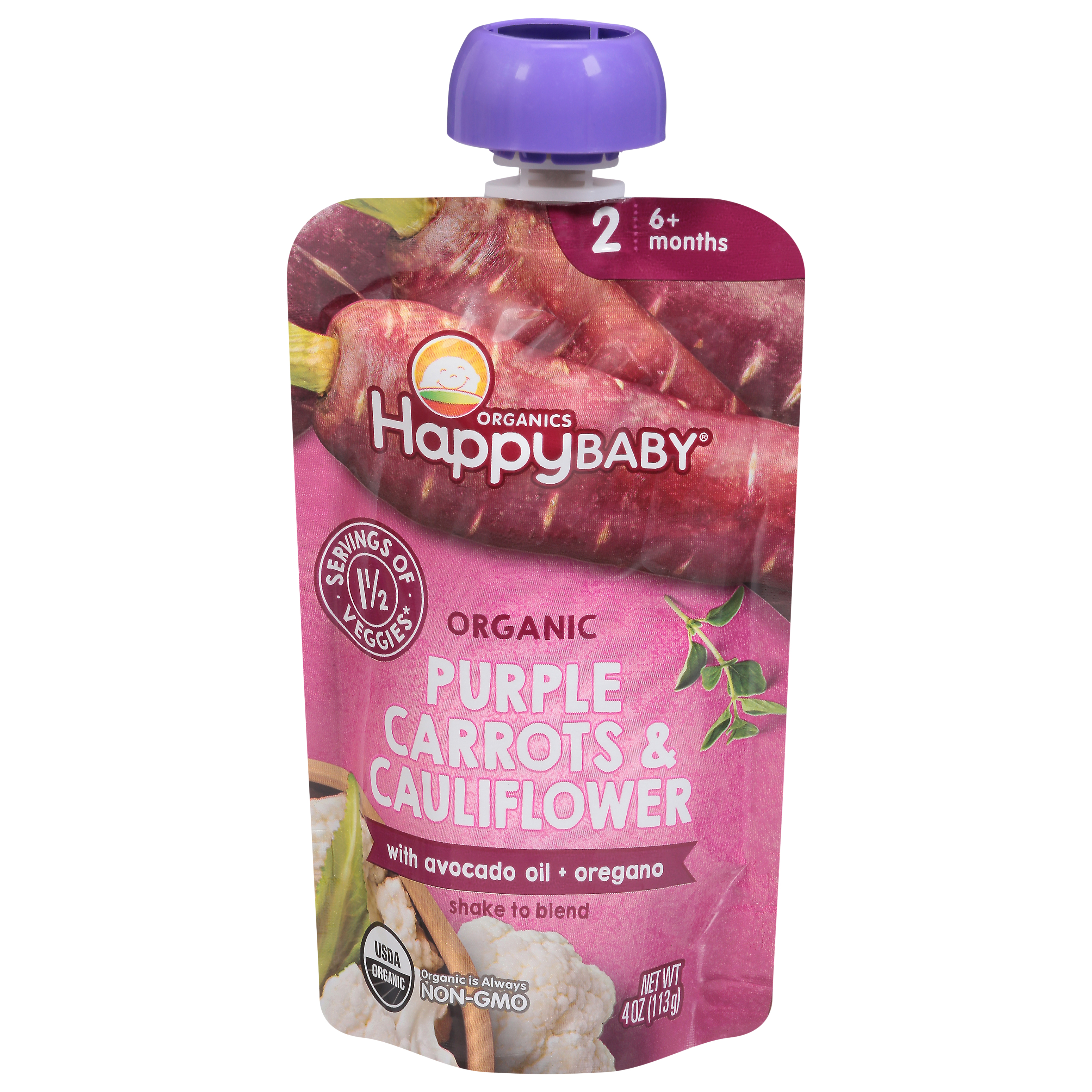 Happy Baby Organics 2 (6+ Months) Organic Purple Carrots & Cauliflower