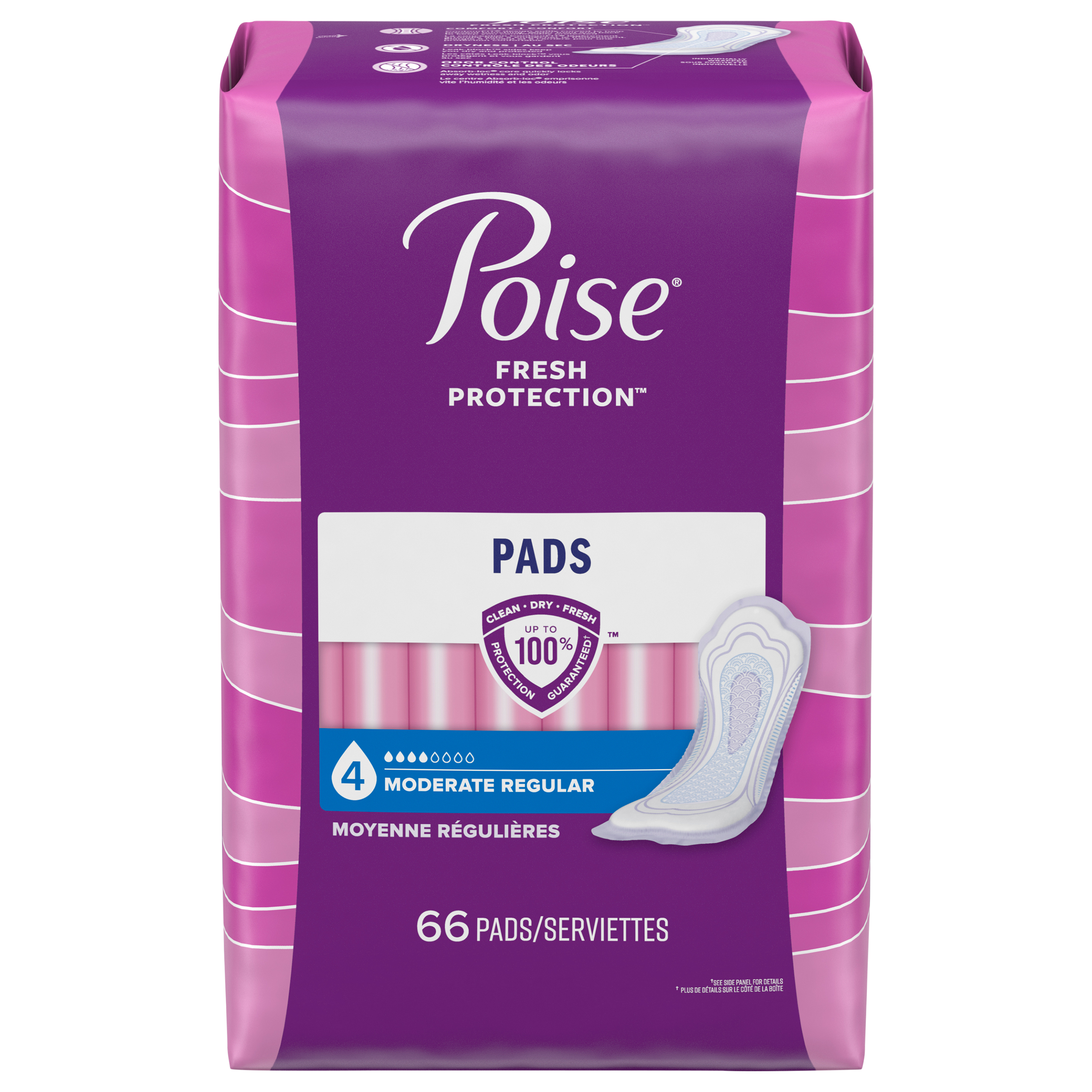 Poise Regular Moderate Absorbency Incontinence Pads 66 ct