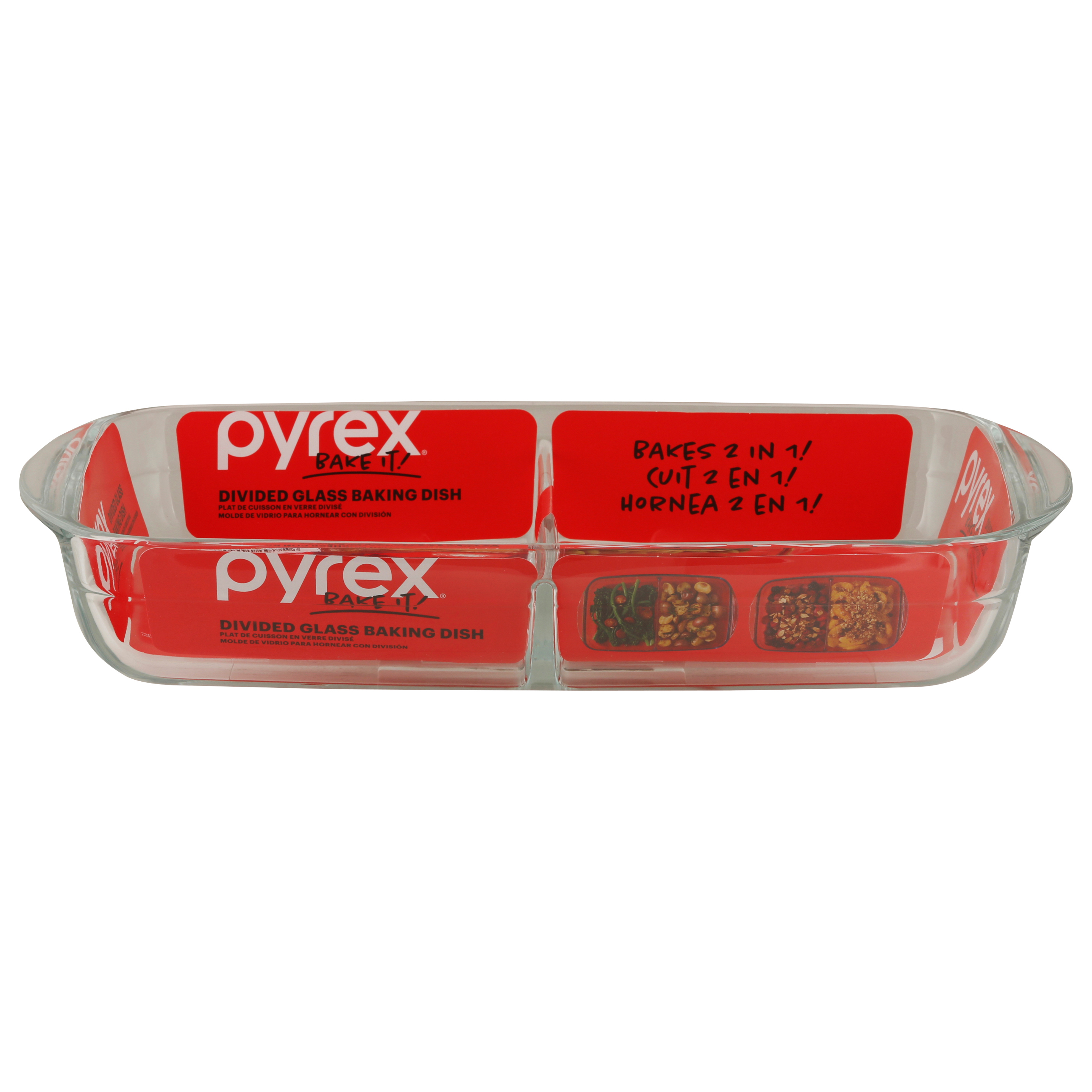 Pyrex 8 Inch x 12 Inch 1.7 Quart Divided Glass Baking Dish