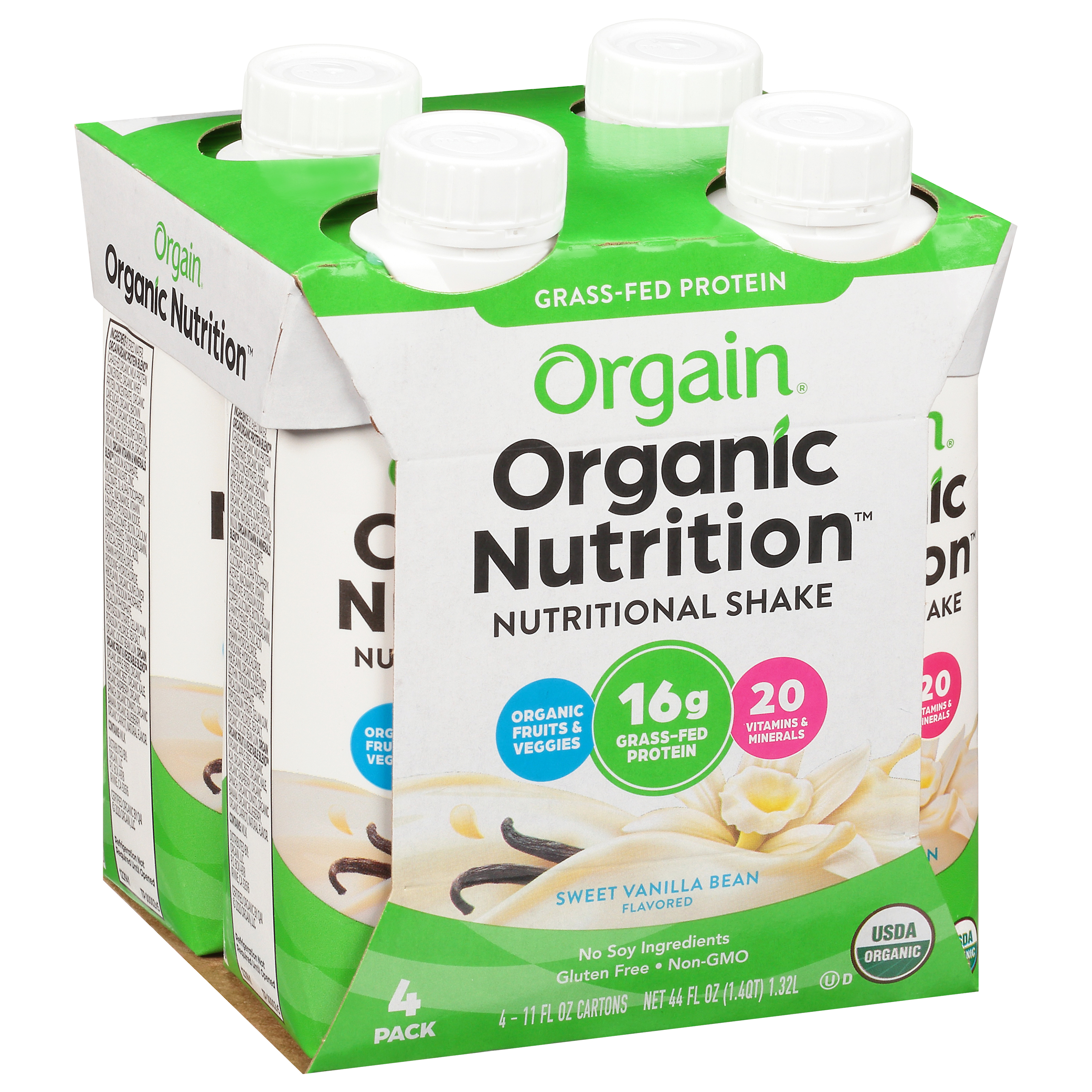 Orgain Organic Nutrition Sweet Vanilla Bean Flavored Nutritional Shake 4 - 11 fl oz Cartons