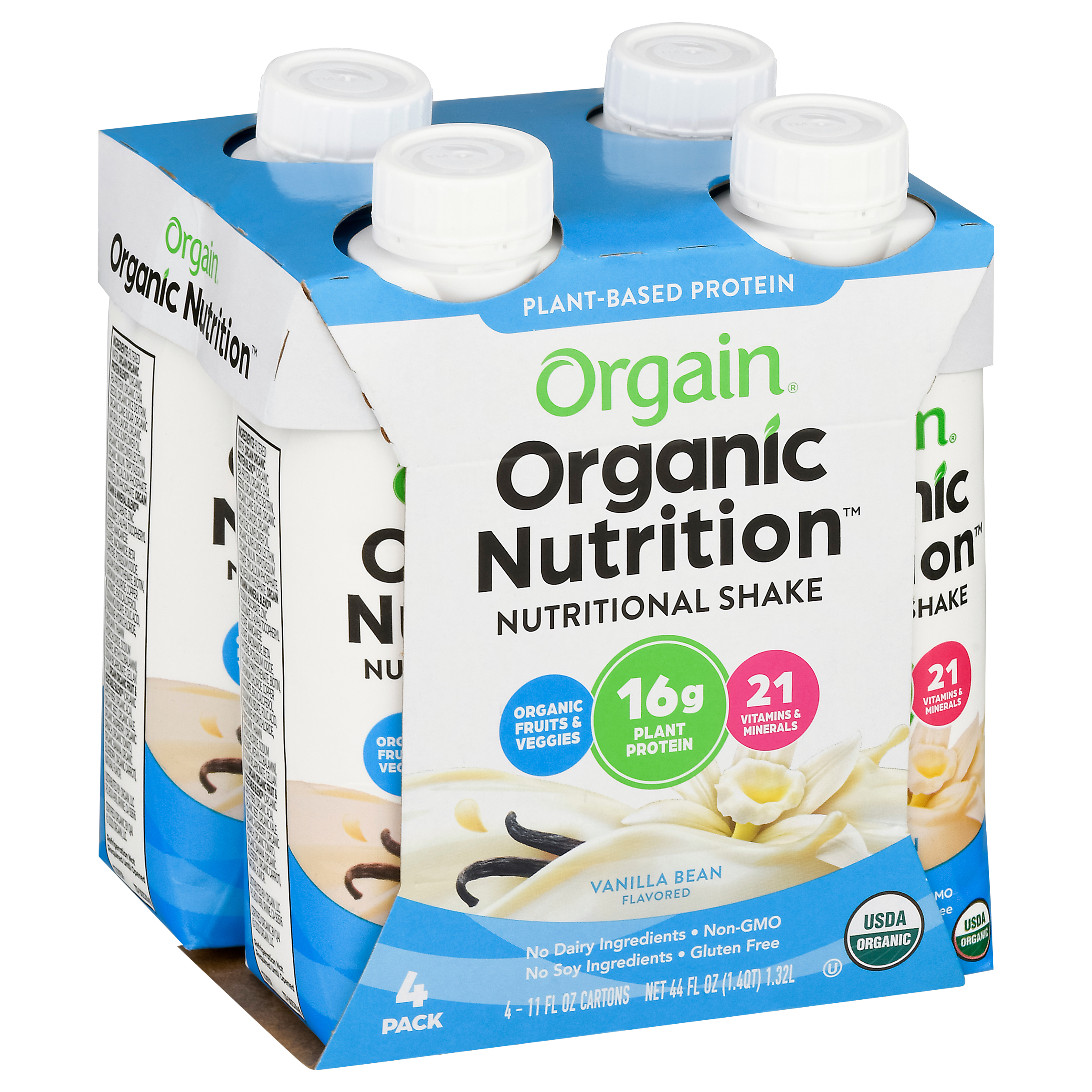 Orgain Organic Nutrition Vanilla Bean Flavored Nutritional Shake 4 Cartons 11 fl oz Carton