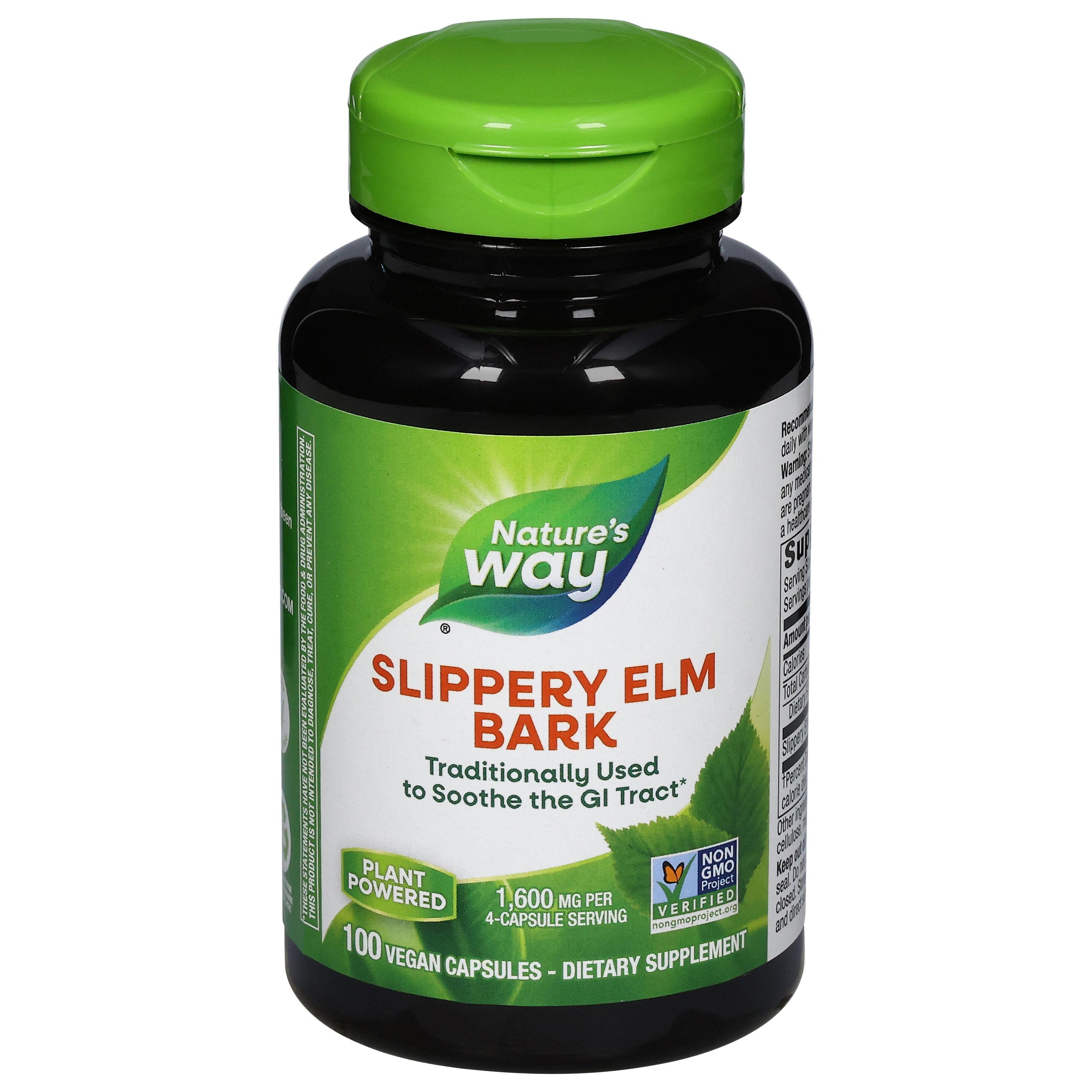 Nature's Way 1600 mg Slippery Elm Bark 100 Vegan Capsules