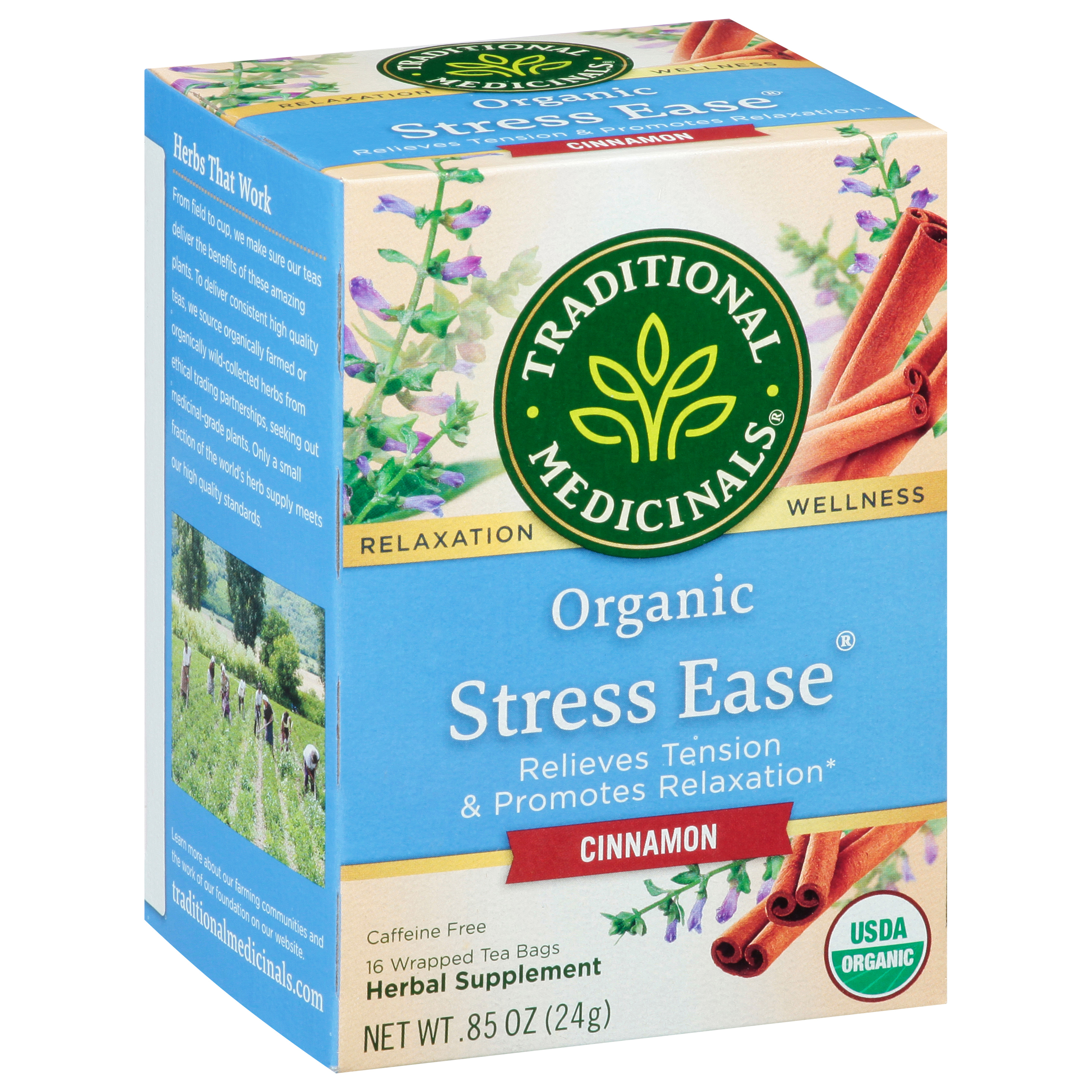 Traditional Medicinals Tea Bags Stress Ease Organic Cinnamon Herbal Supplement