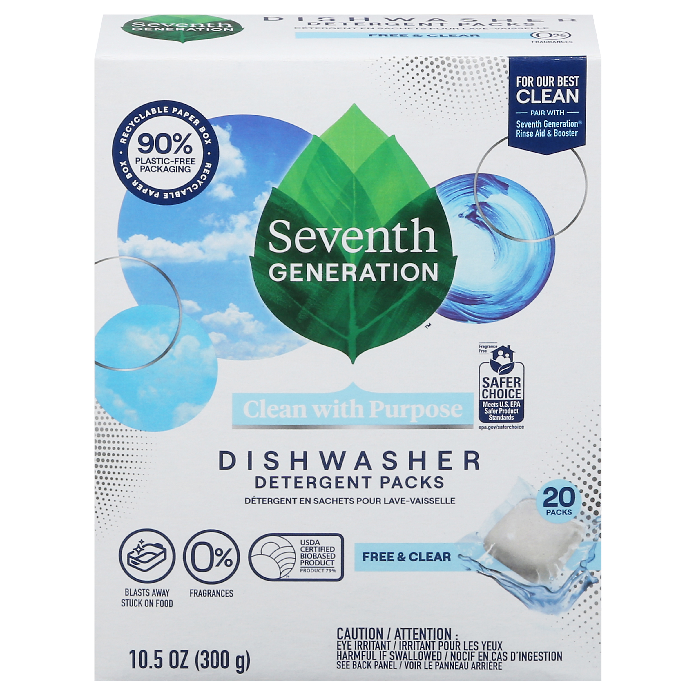 Seventh Generation Free & Clear Dishwasher Detergent Packs 20 Packs
