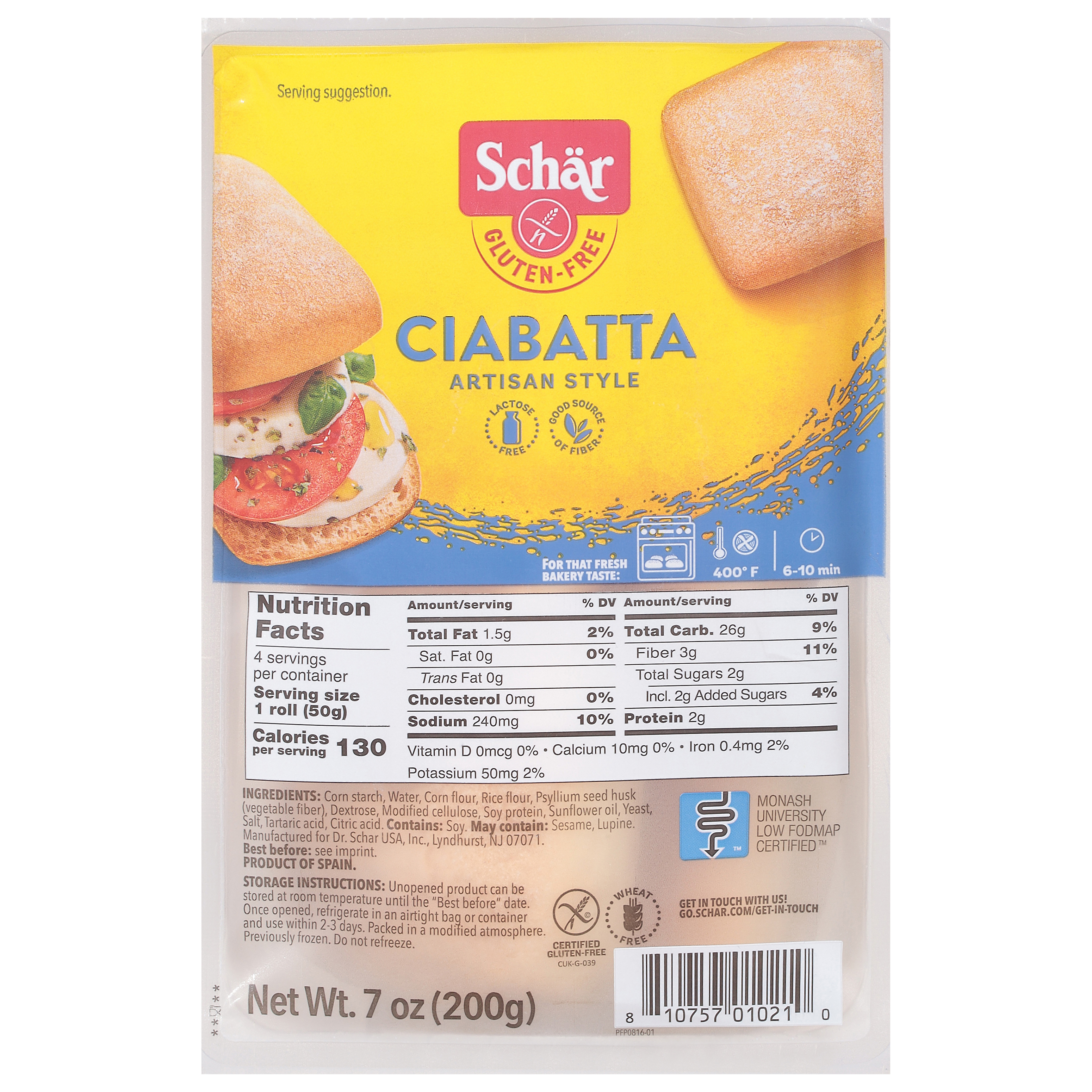 Schar Gluten-Free Artisan Style Ciabatta