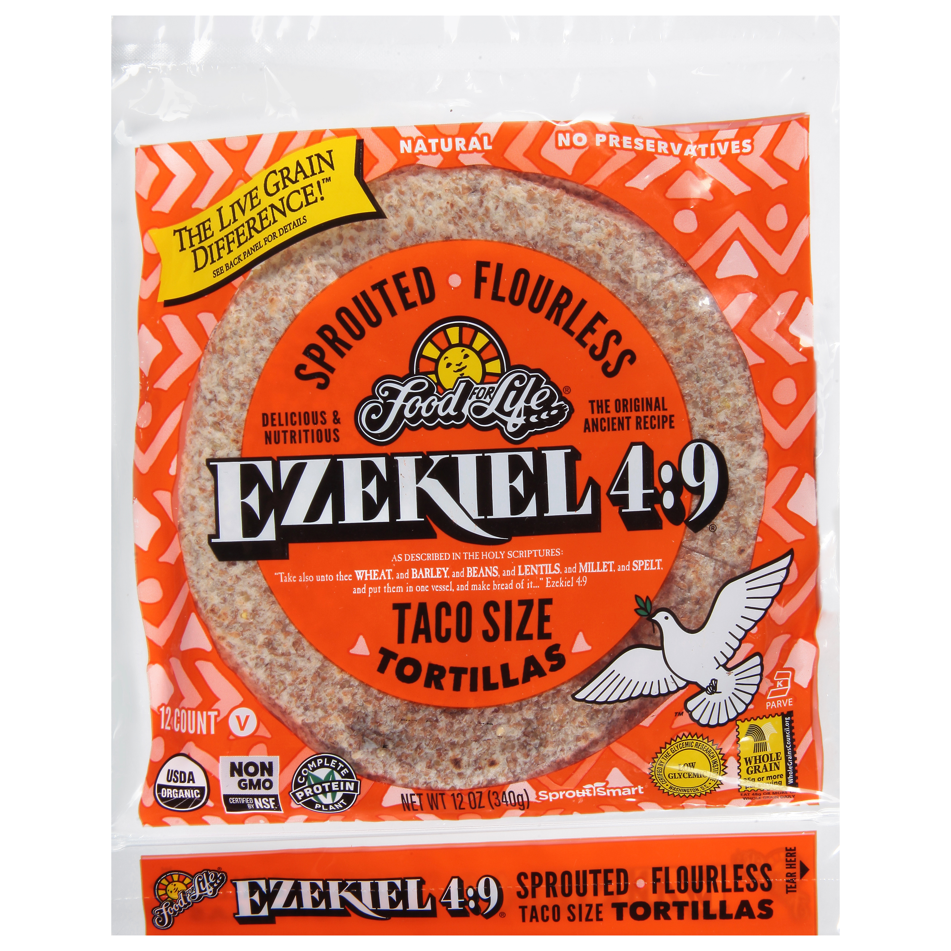 Food For Life Ezekiel 4:9 Sprouted Flourless Tortillas Taco Size