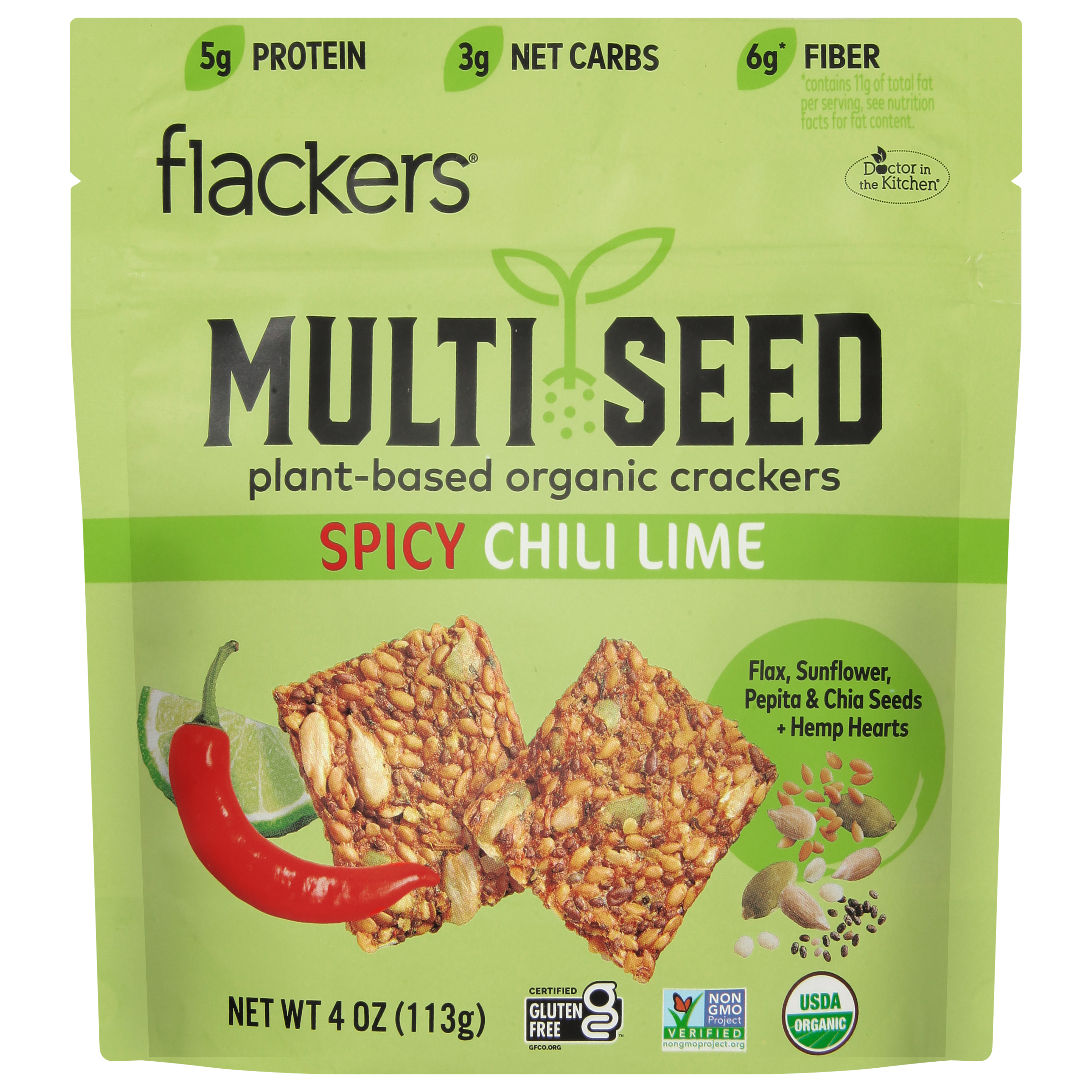 Flackers Organic Plant-Based Multi Seed Spicy Chili Lime Crackers