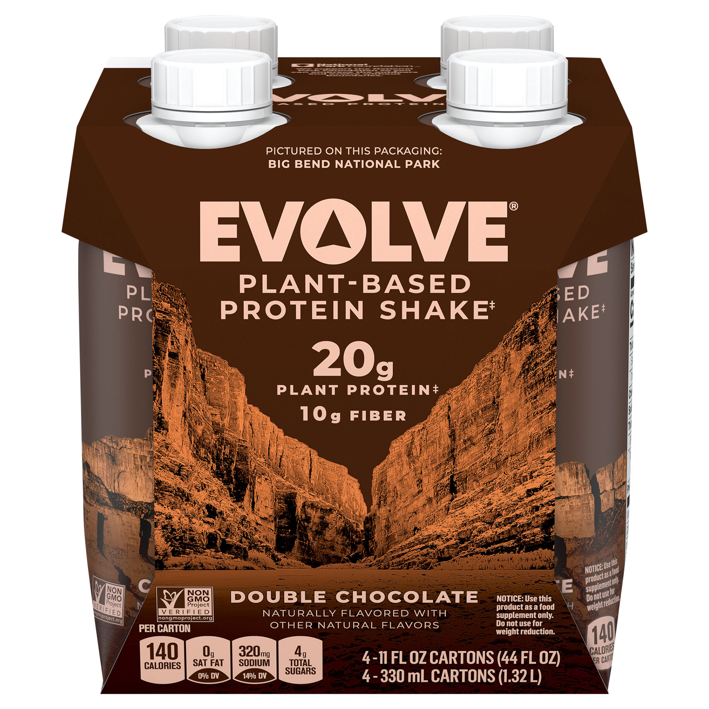 Evolve Plant Based Protein Shake Double Chocolate 11 Fl Oz 4 Count Cartons