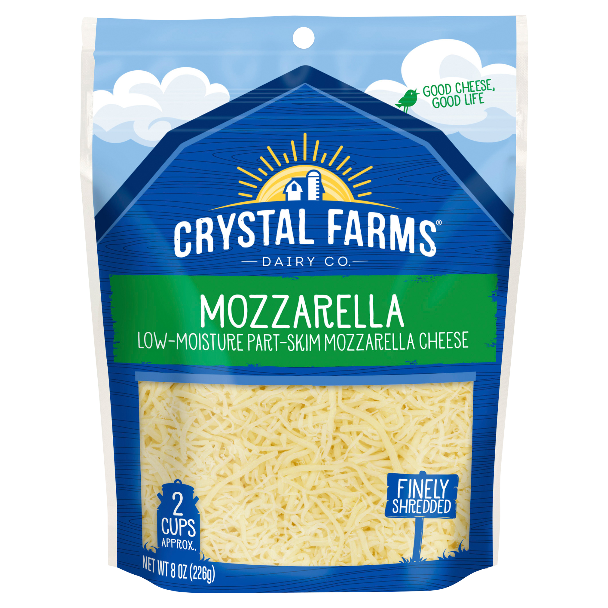 Crystal Farms Finely Shredded Mozzarella Cheese, 8 oz