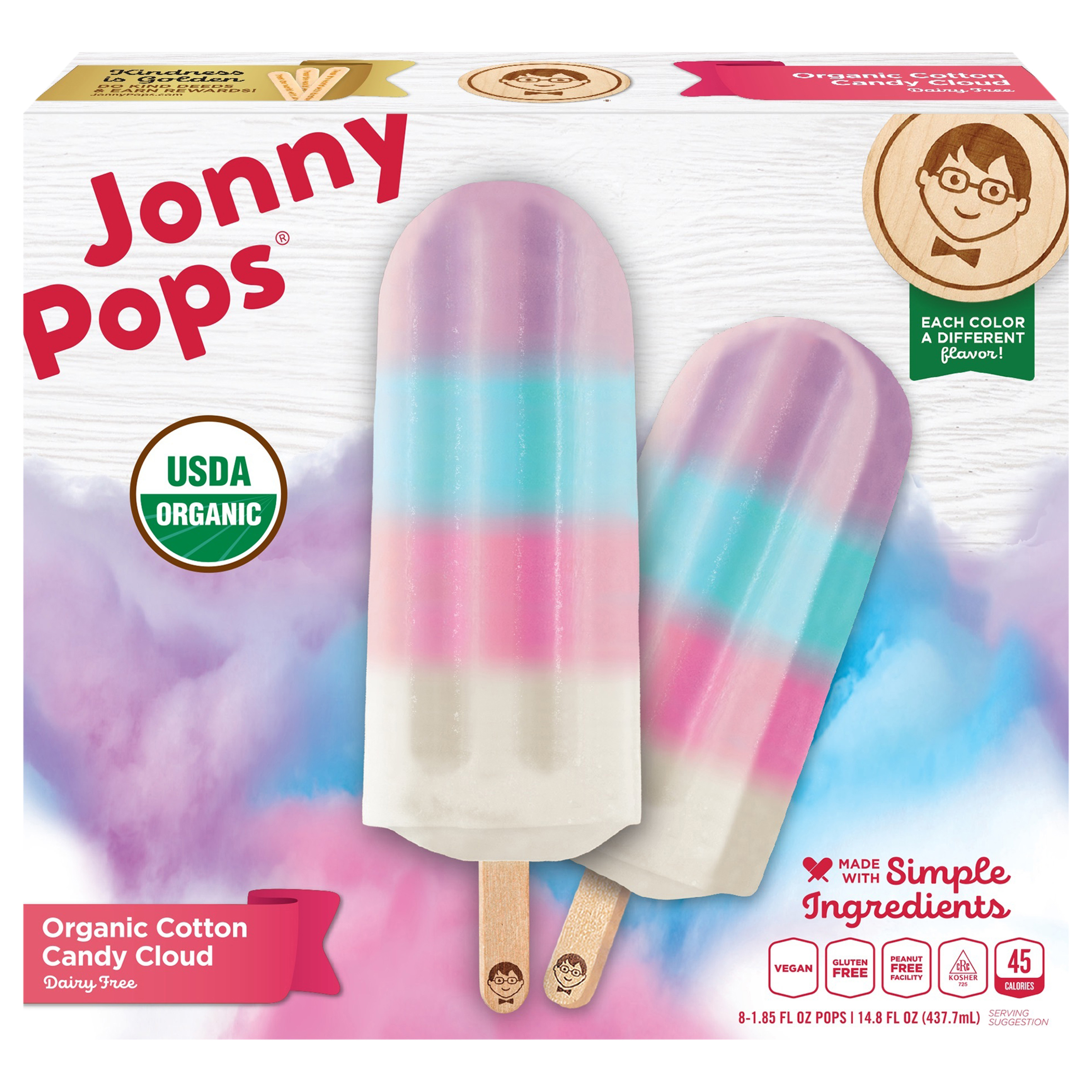 JonnyPops Organic Cotton Candy Cloud Water Pops