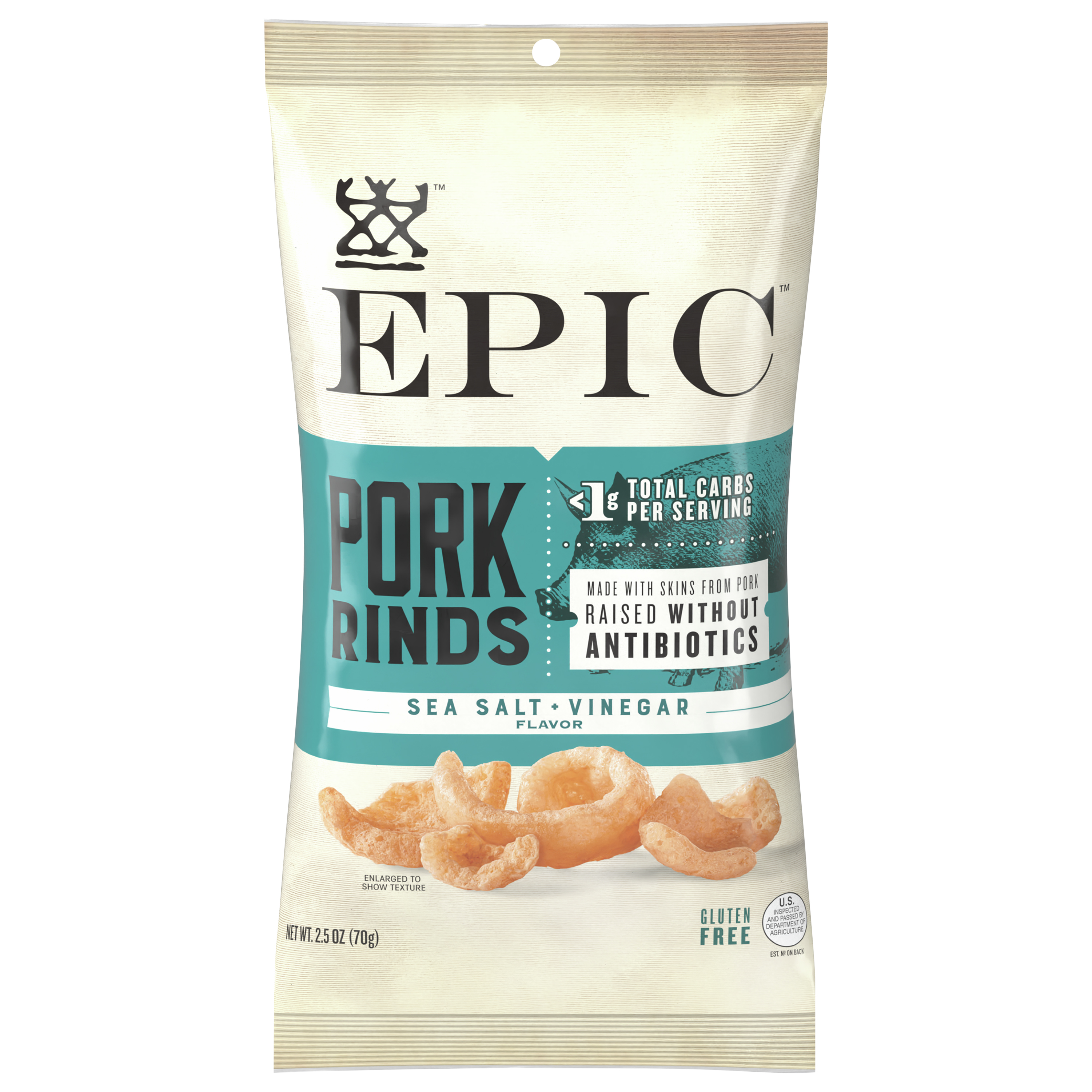 EPIC Sea Salt + Vinegar Oven Baked Pork Rinds, Keto Friendly,