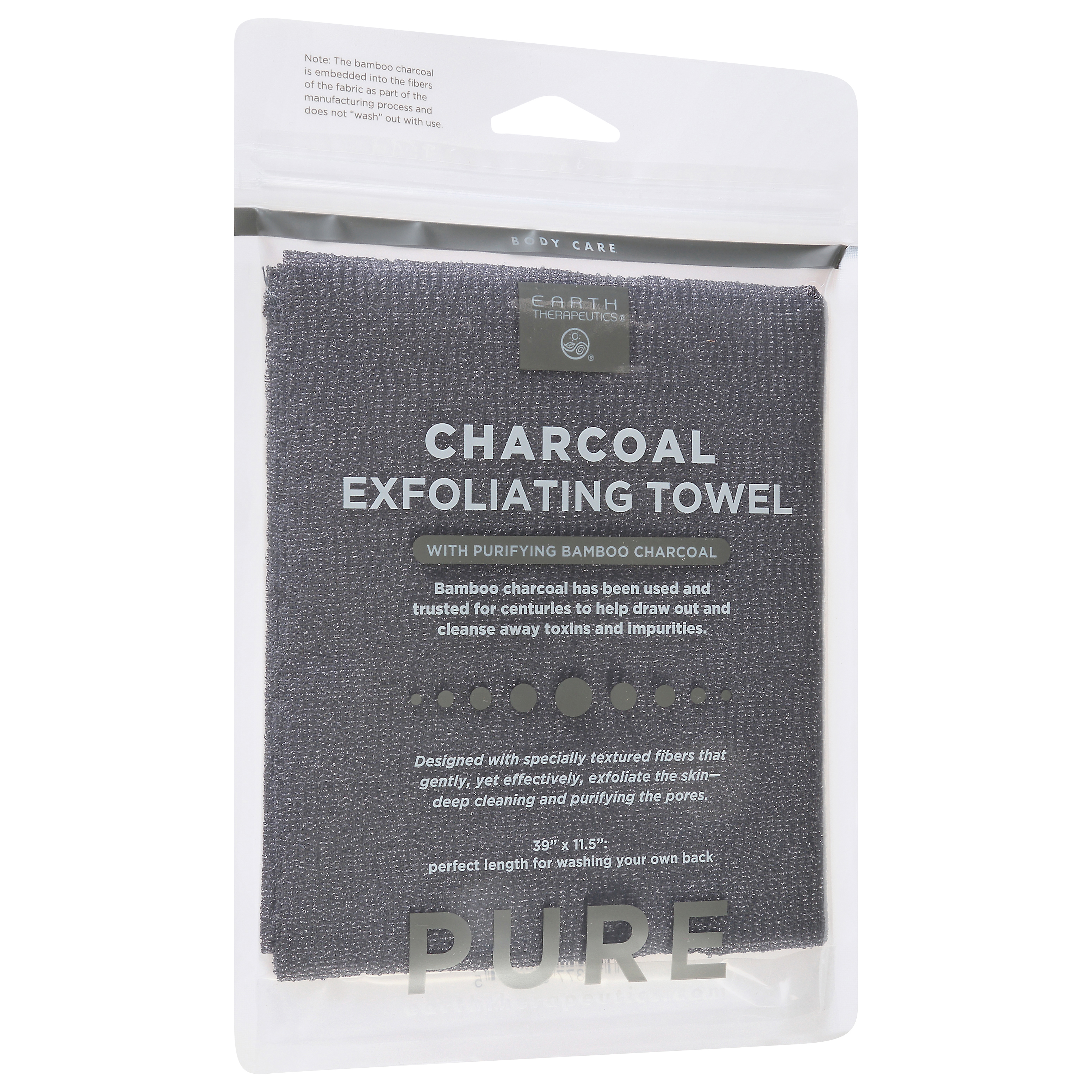 Earth Therapeutics Pure Charcoal Exfoliating Towel with Purifying Bamboo Charcoal