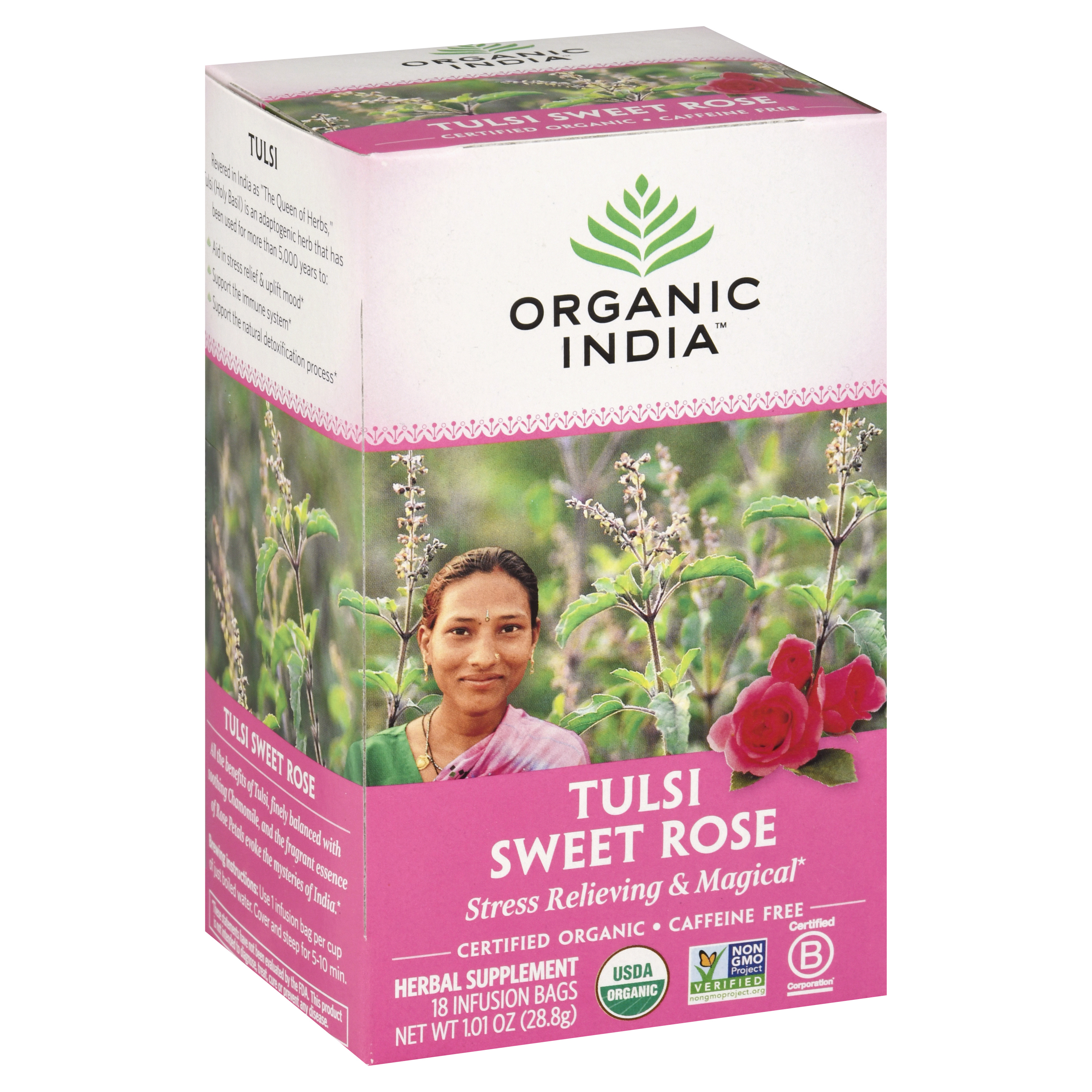 Organic India Caffeine Free Infusion Bags Tulsi Sweet Rose Tea
