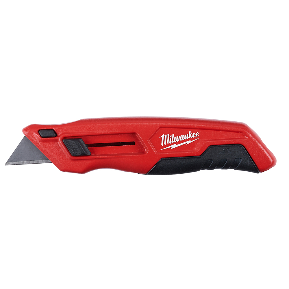 The Milwaukee® side slide utility knife features a slide button on the side to reduce accidental activation and retraction of the blade giving users maximum control. The Milwaukee sliding pocket knife allows for quick, tool-free blade changes. The Milwaukee sliding utility knife has a metal body tha