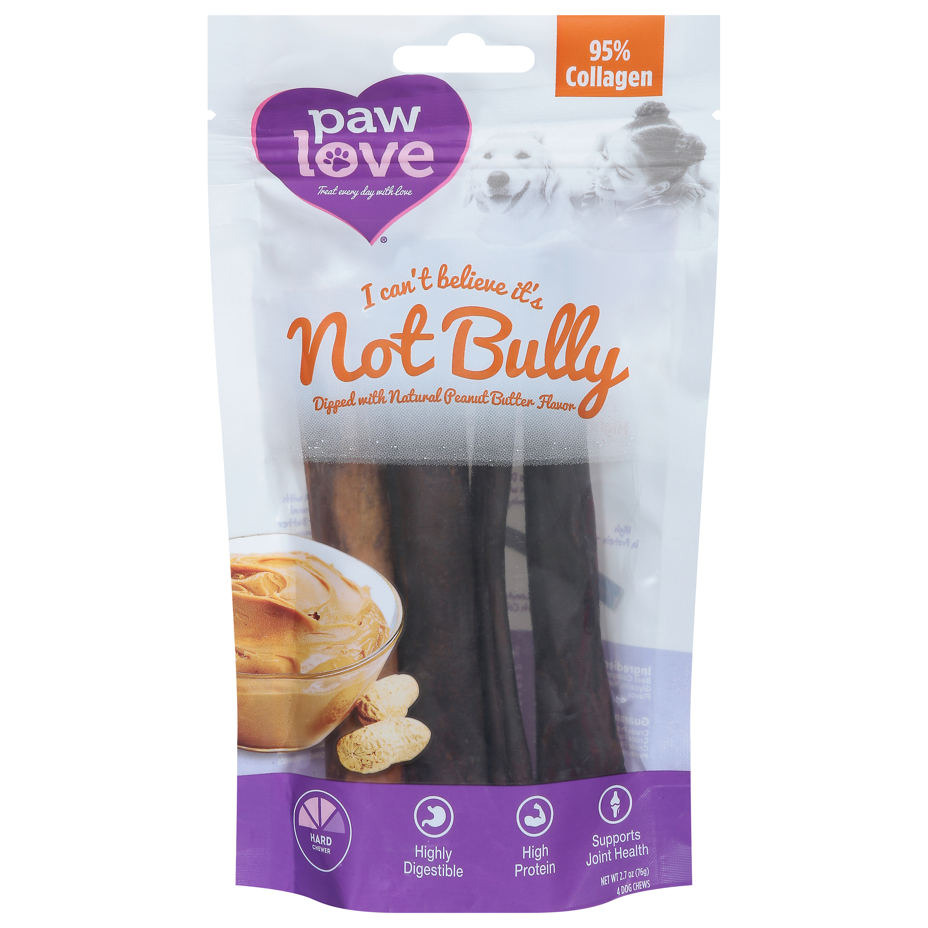 Paw Love 95% Collagen Peanut Butter Flavor Dog Chews