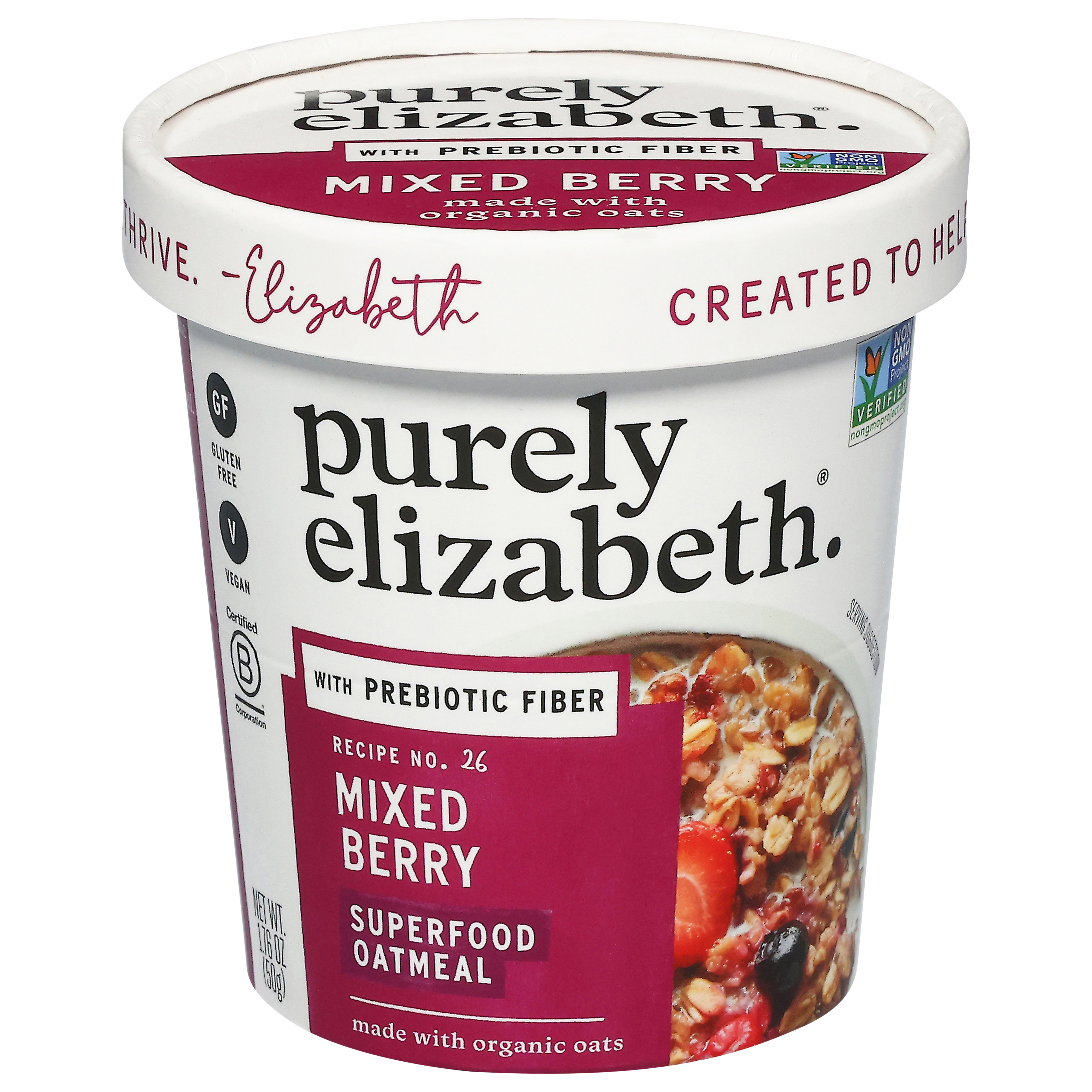 Purely Elizabeth Recipe No. 26 Mixed Berry Superfood Oatmeal with Prebiotic Fiber