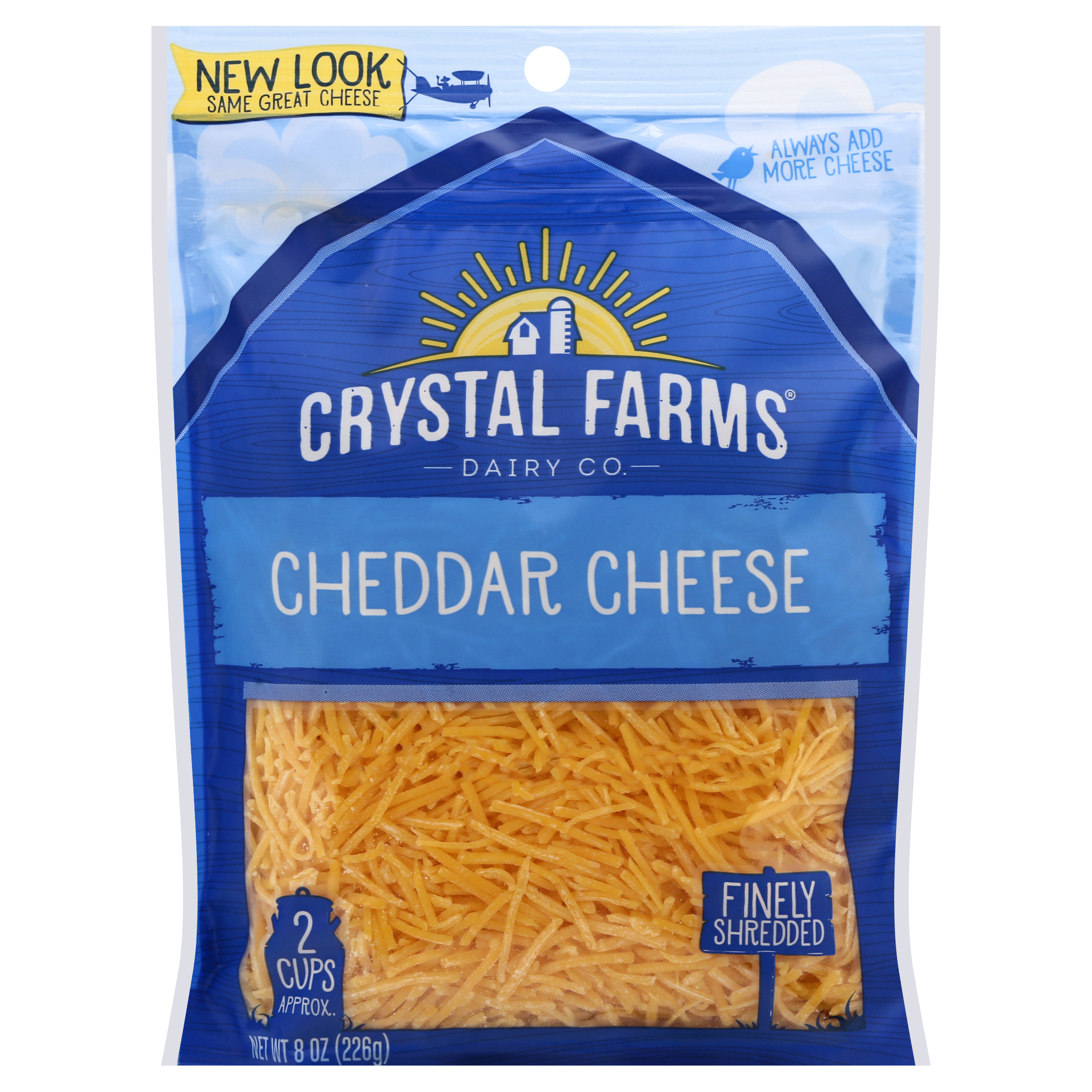 Crystal Farms Finely Shredded Cheddar Cheese, 8 oz. 