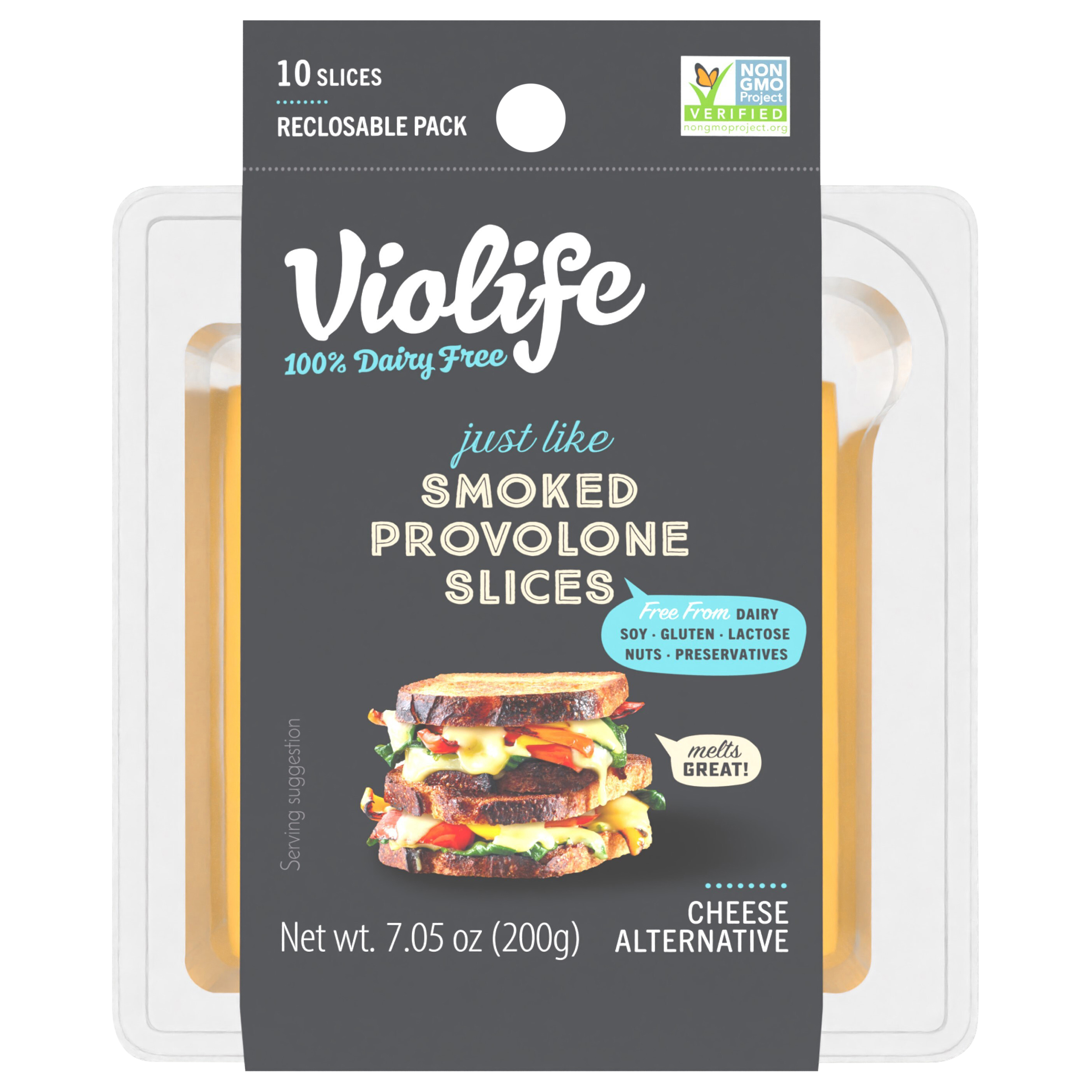 Violife Just Like Smoked Provolone Slices, Vegan, 7.05 oz Pack