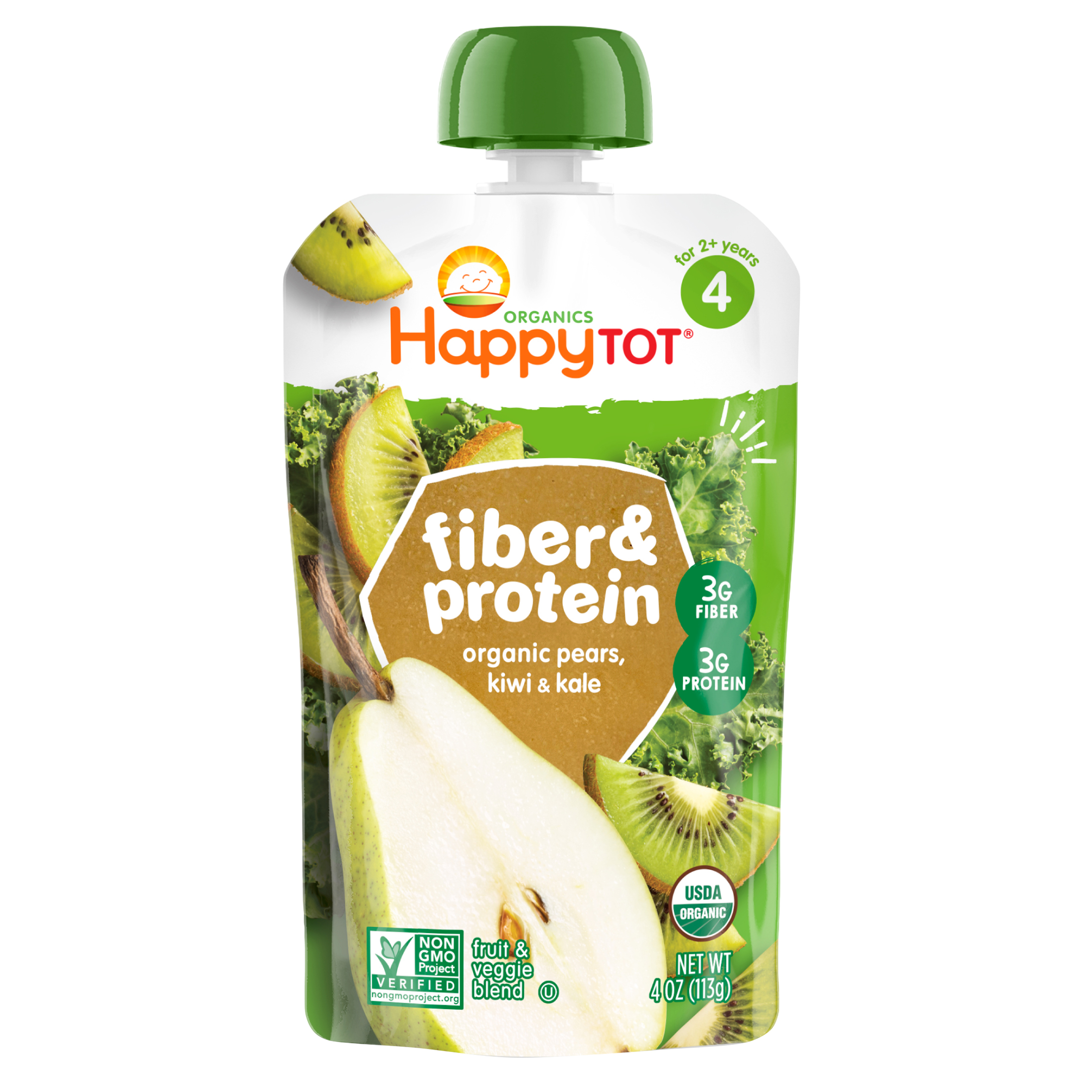 Happy Tot Organics Fiber & Protein Stage 4 Organic Pears, Kiwi & Kale Pouch 4 oz UNIT