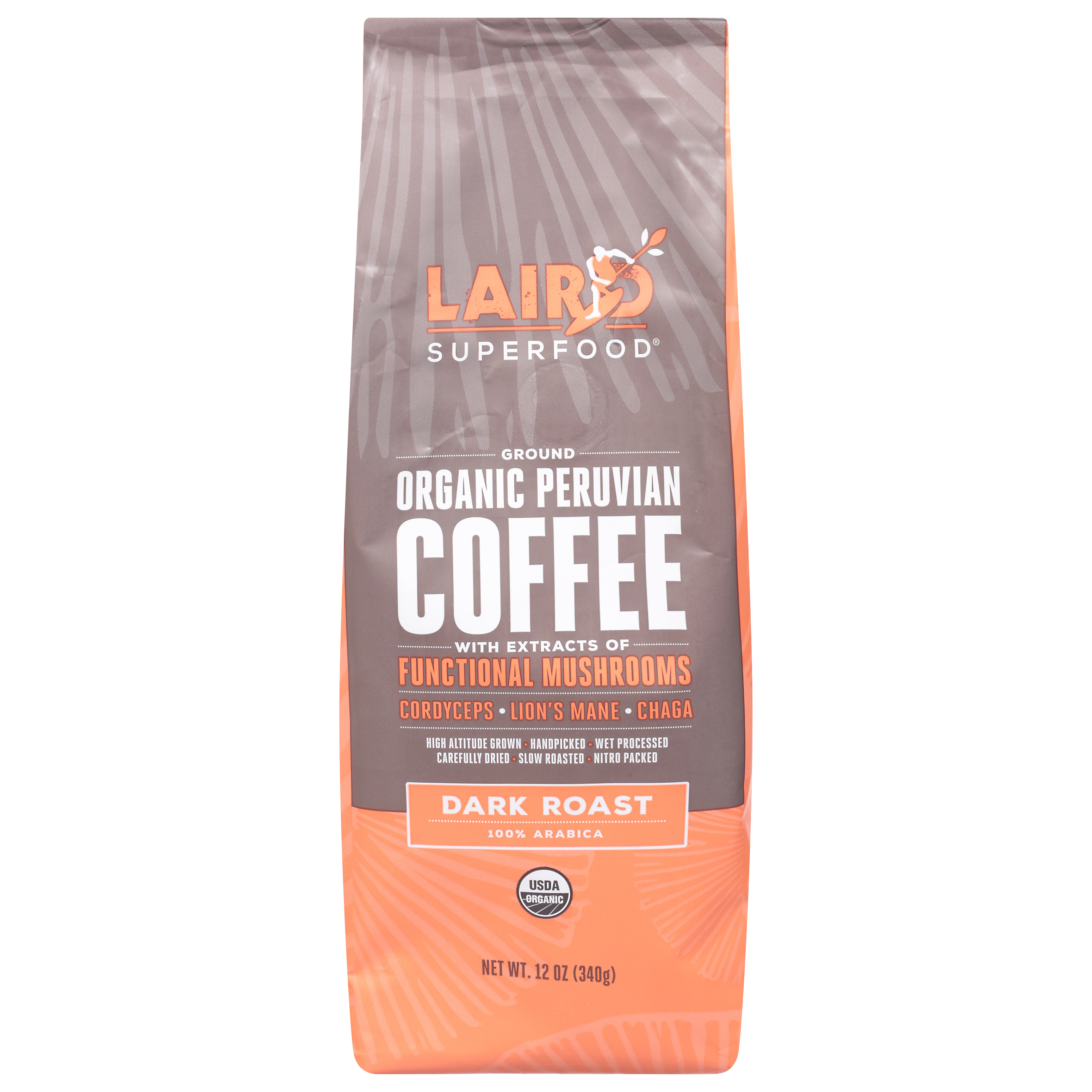 Laird Superfood Dark Roast Ground Organic Peruvian Coffee with Functional Mushrooms
