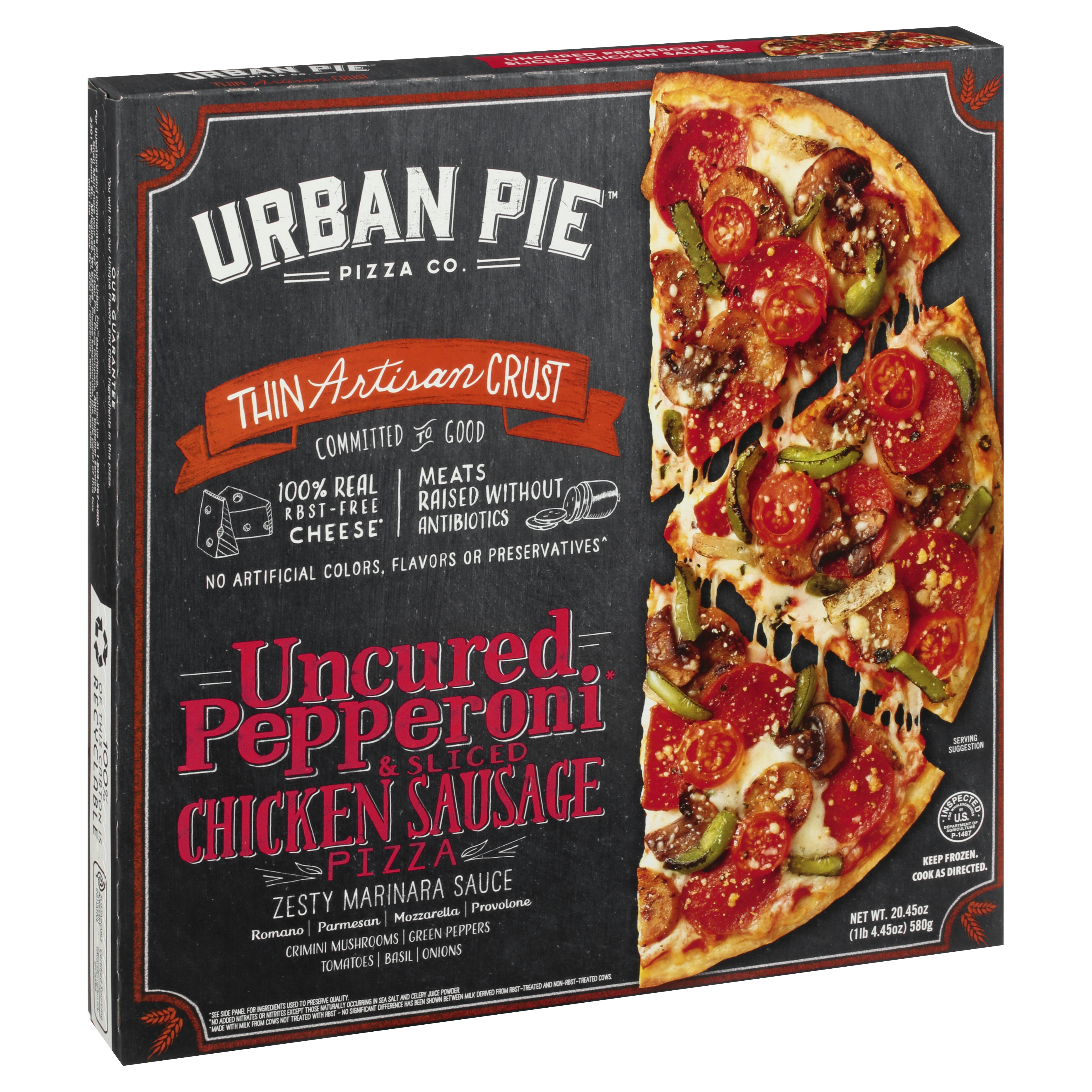 Urban Pie Thin Artisan Crust Uncured Pepperoni & Sliced Chicken Sausage Pizza 20.45 oz Box