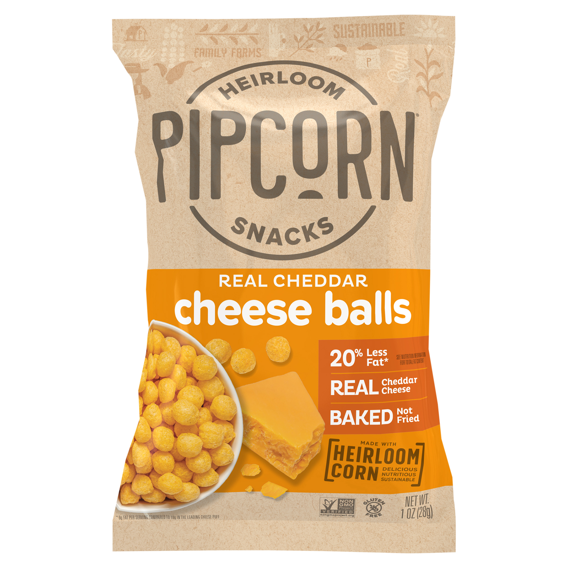 Pipcorn Heirloom Real Cheddar Cheese Balls