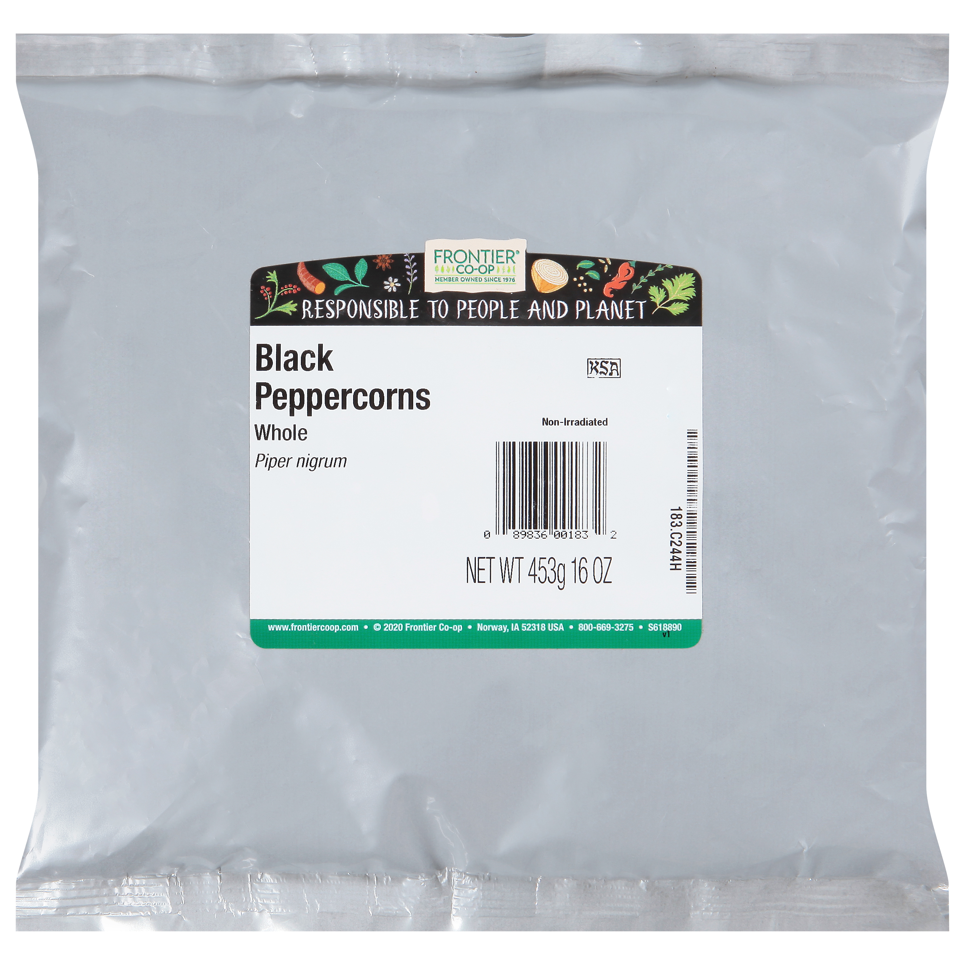 Frontier Co-op Piper Nigrum Whole Black Peppercorns