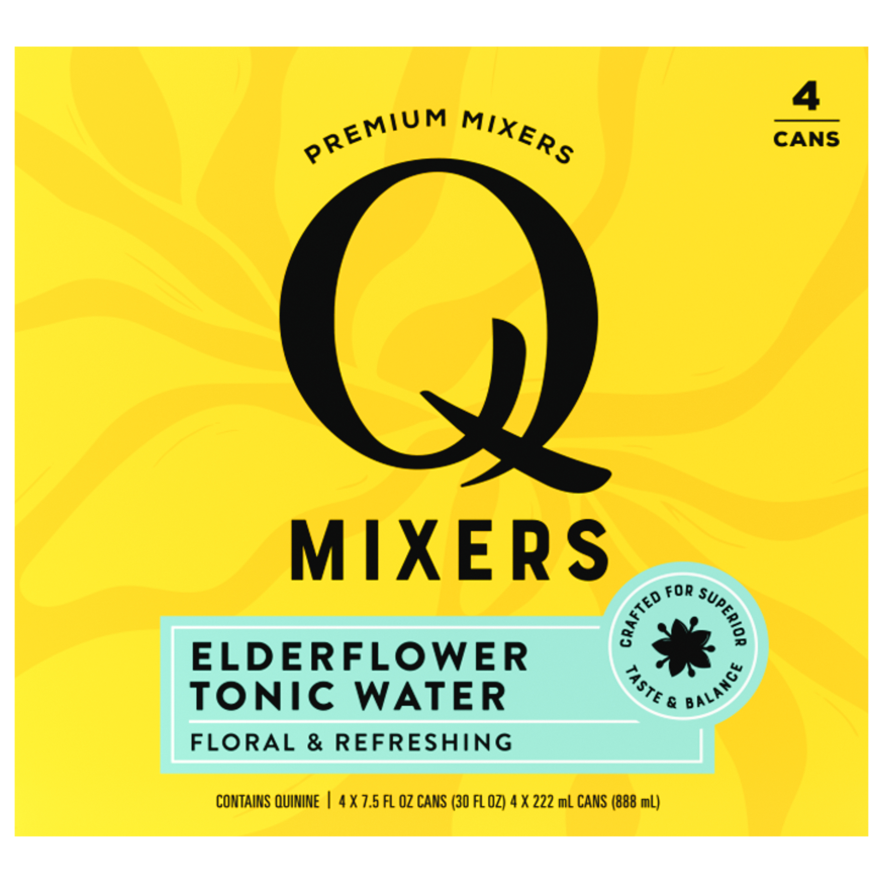 Q Mixers Elderflower Tonic Water, Premium Cocktail Mixer Made with Real Ingredients, 7.5 Fl Oz (Pack of 4)