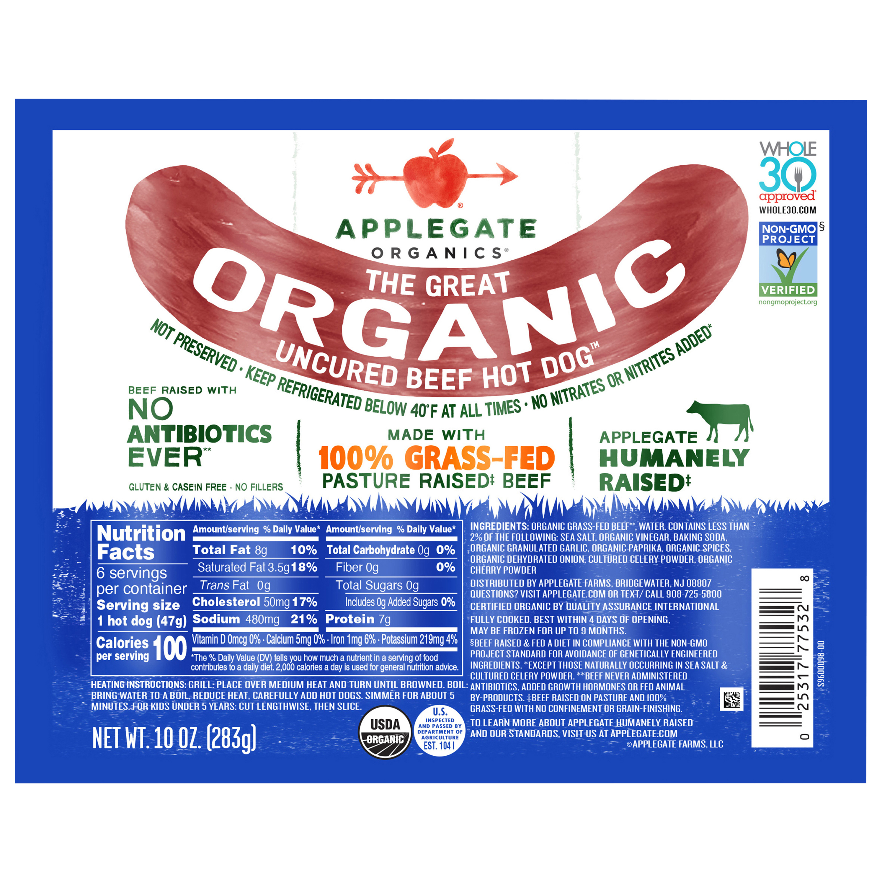 Applegate Great Organic Beef Hot Dog Uncured,
