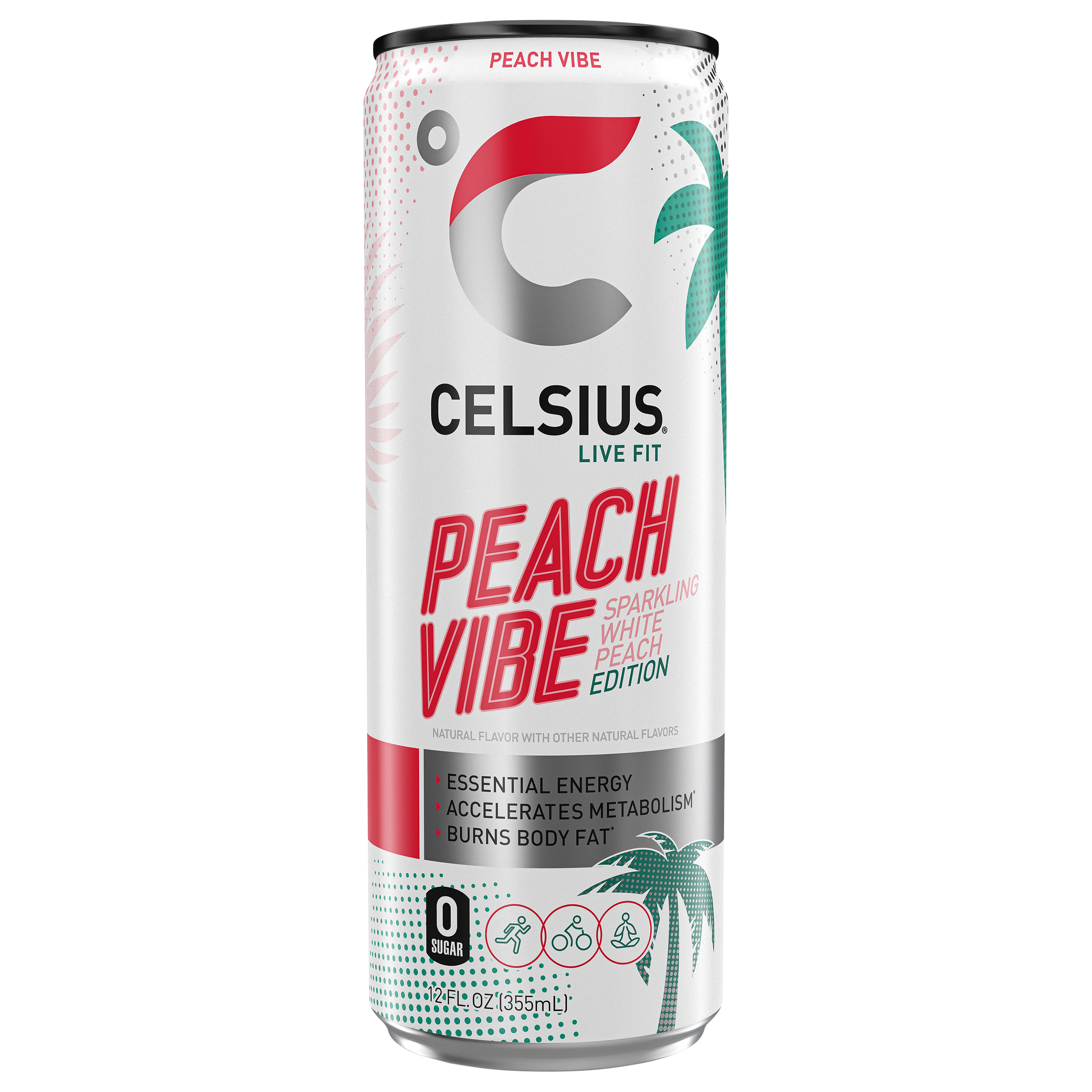CELSIUS Sparkling Peach Vibe, Functional Essential Energy Drink 12 Fl Oz Single Can