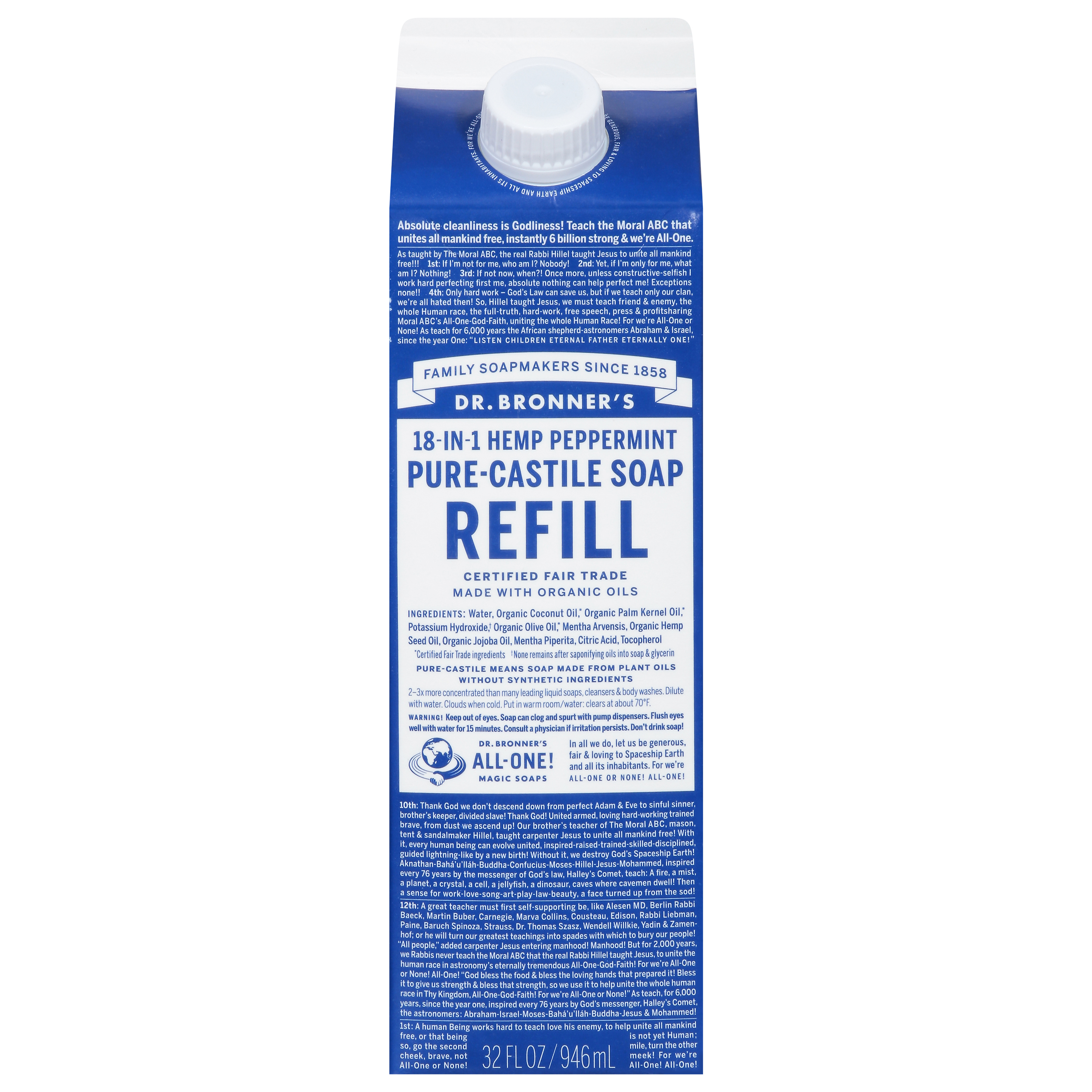 Dr. Bronner's 18-in-1 Hemp Peppermint Pure-Castile Refill Soap