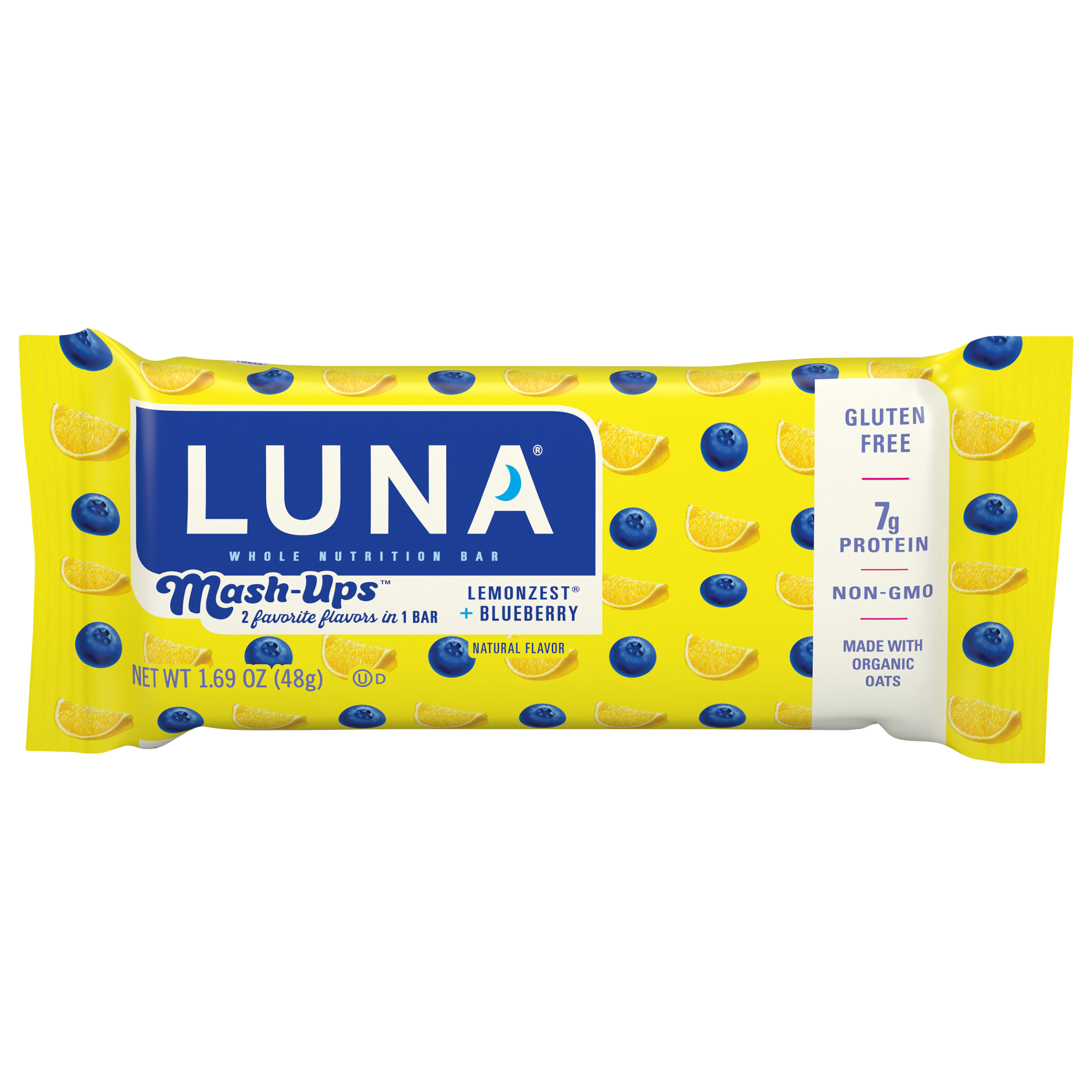 LUNA Mash-Ups - LemonZest + Blueberry - Gluten-Free - Non-GMO - 7-9g Protein - Made with Organic Oats - Low Glycemic - Whole Nutrition Snack Bar - 1.69 oz.