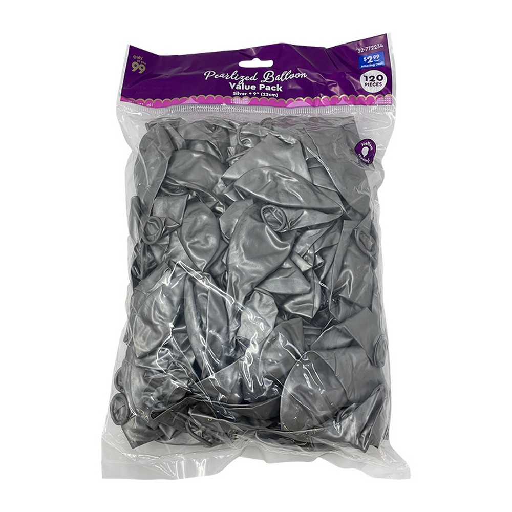 Party Balloons, Latex, Pearlized Silver 120 ct