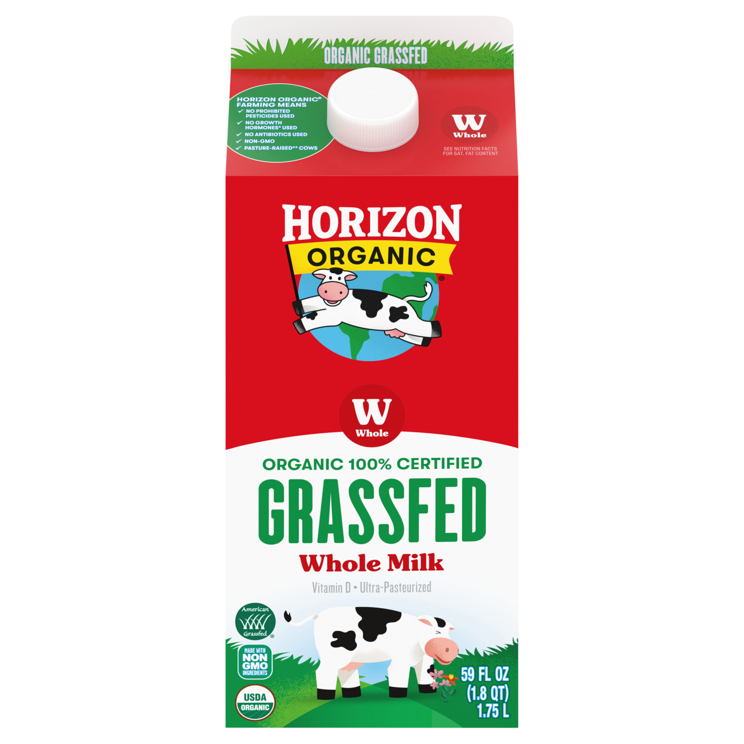 Horizon Organic Grassfed Vitamin D Whole Milk, 59 FL OZ Carton